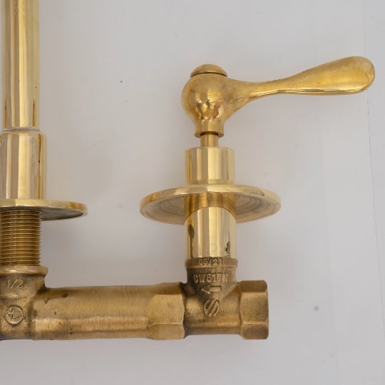Unlacquered Brass Wall Mount Built In Bathroom Vanity Sink Faucet With lever Handles