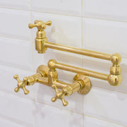 Unlacquered Brass Wall Mount Faucet, Brass Kitchen Faucet, Dual Handle Faucet - Insideast