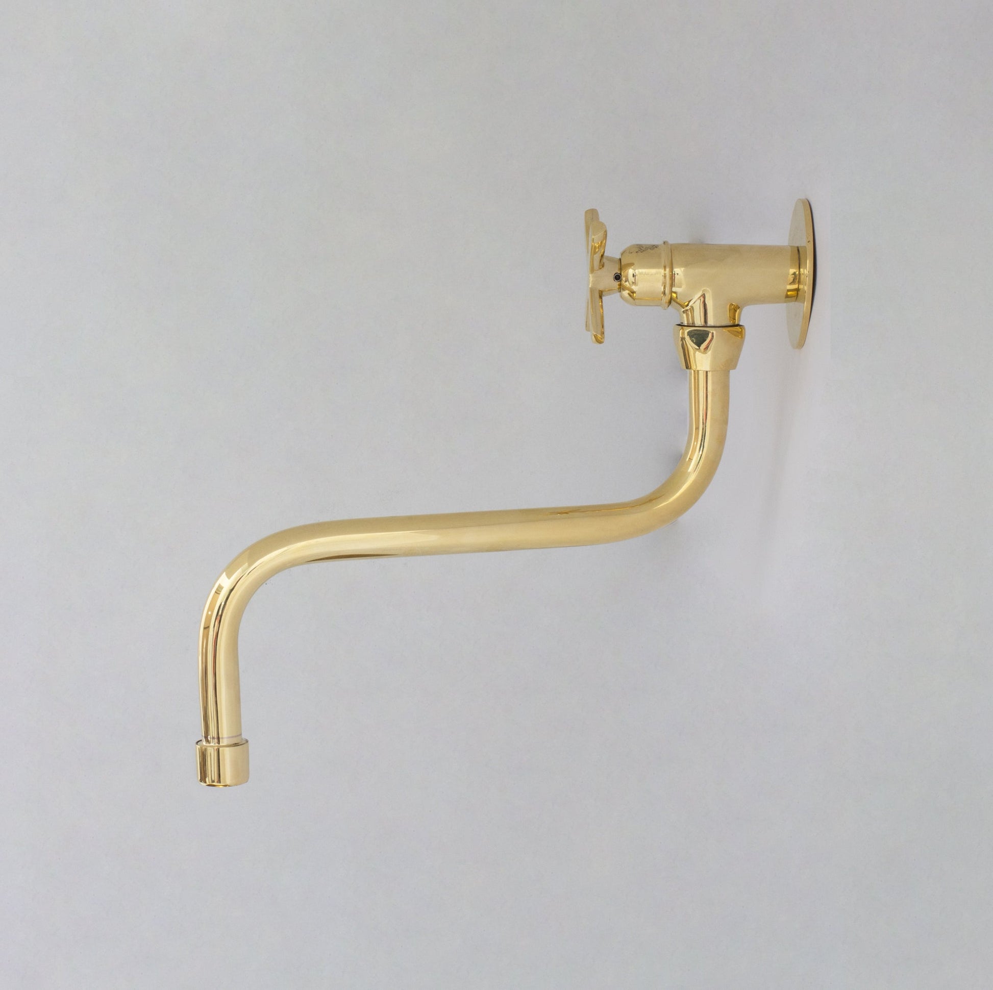 Unlacquered Brass Wall Mount Stove Faucet, Brass Pot Filler Faucet With Swiveling Neck - Insideast