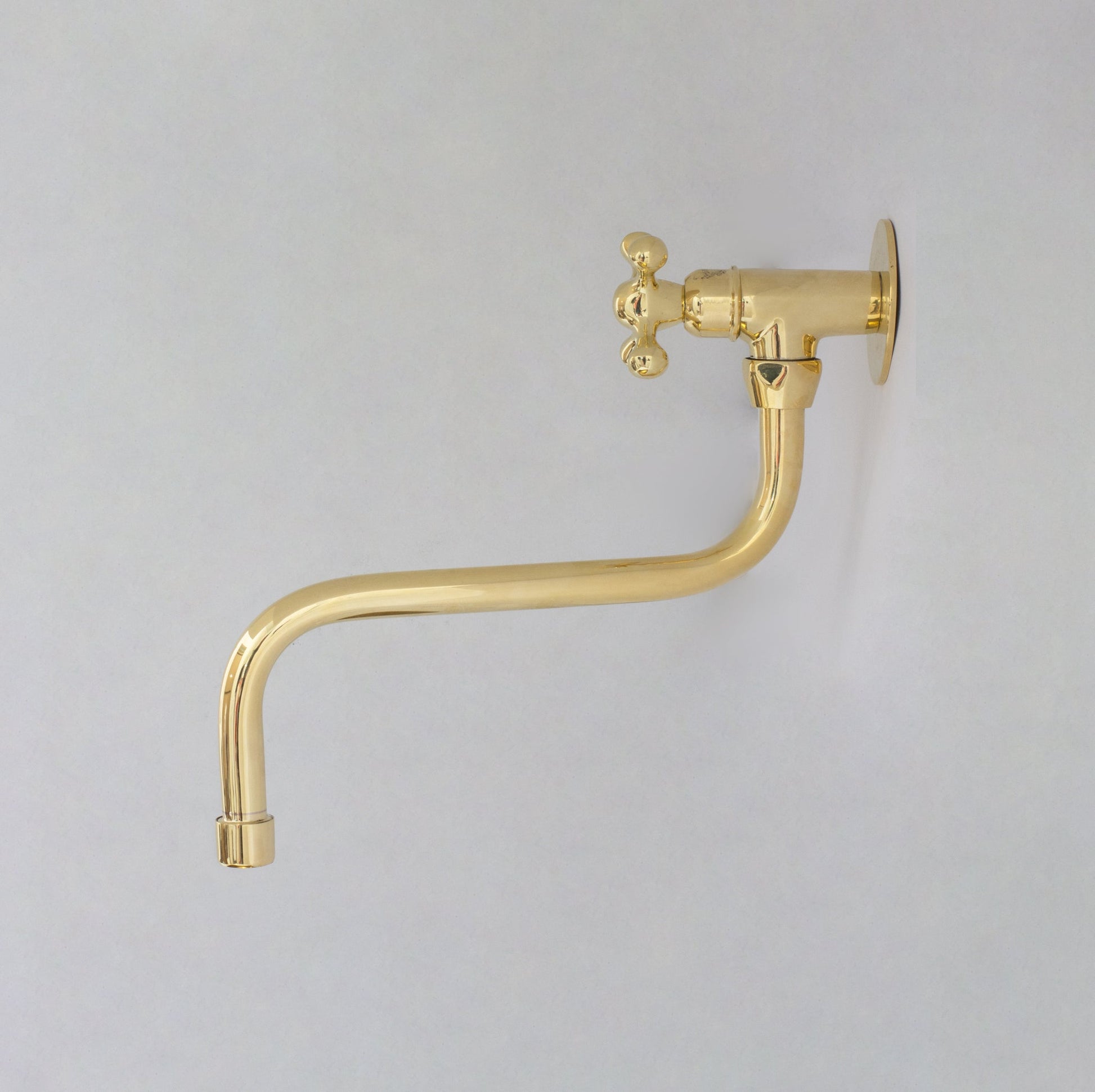 Unlacquered Brass Wall Mount Stove Faucet, Brass Pot Filler Faucet With Swiveling Neck - Insideast