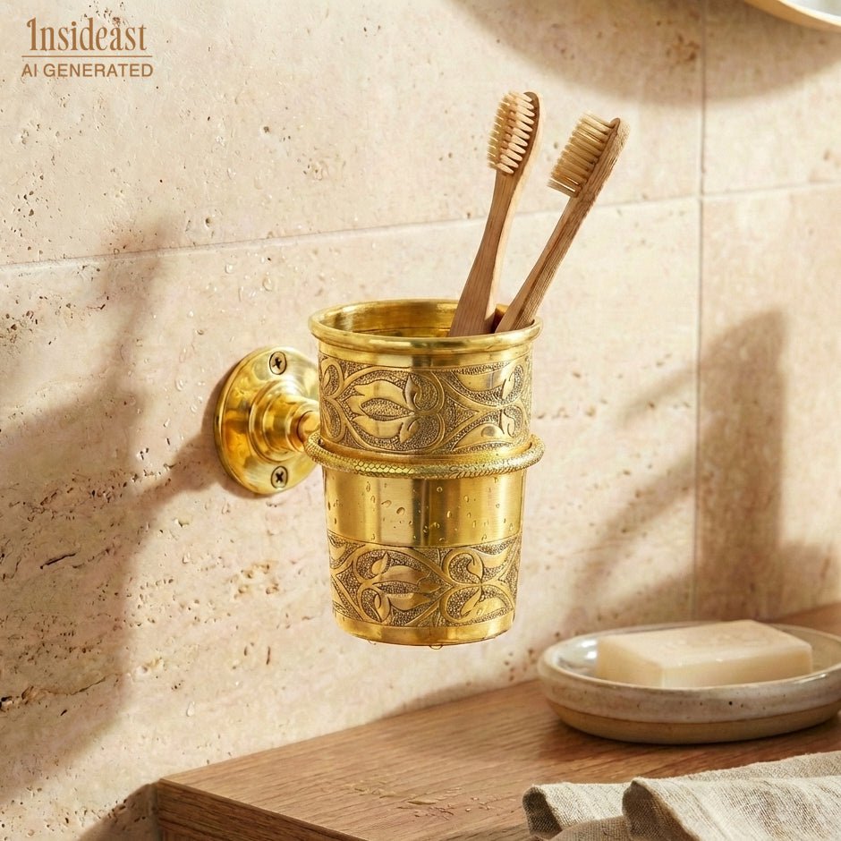 Unlacquered brass wall mount toothbrush holder