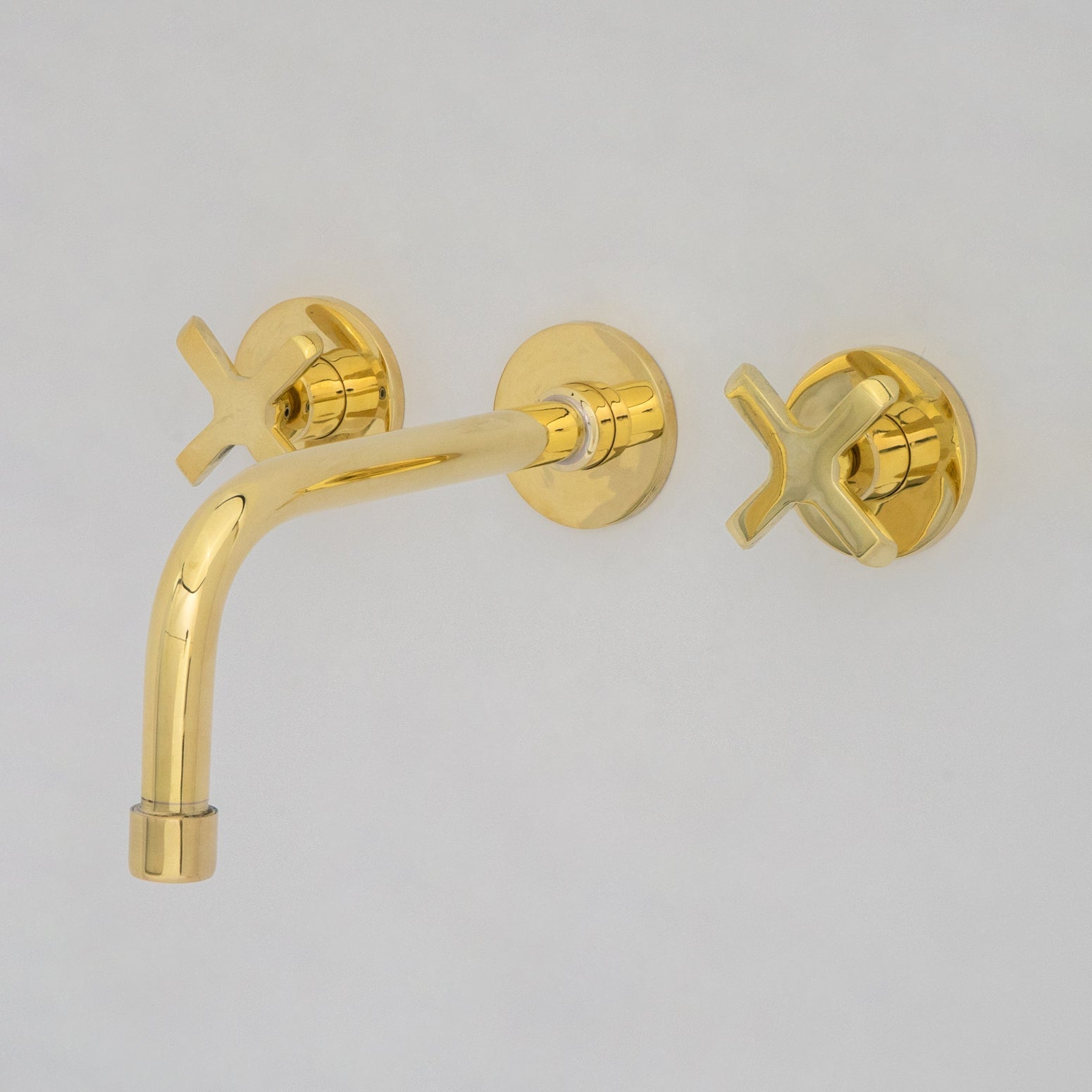 Unlacquered Brass Wall Mounted Bathroom Vessel Sink, Built In Vanity Faucet With Cross Handles - Insideast