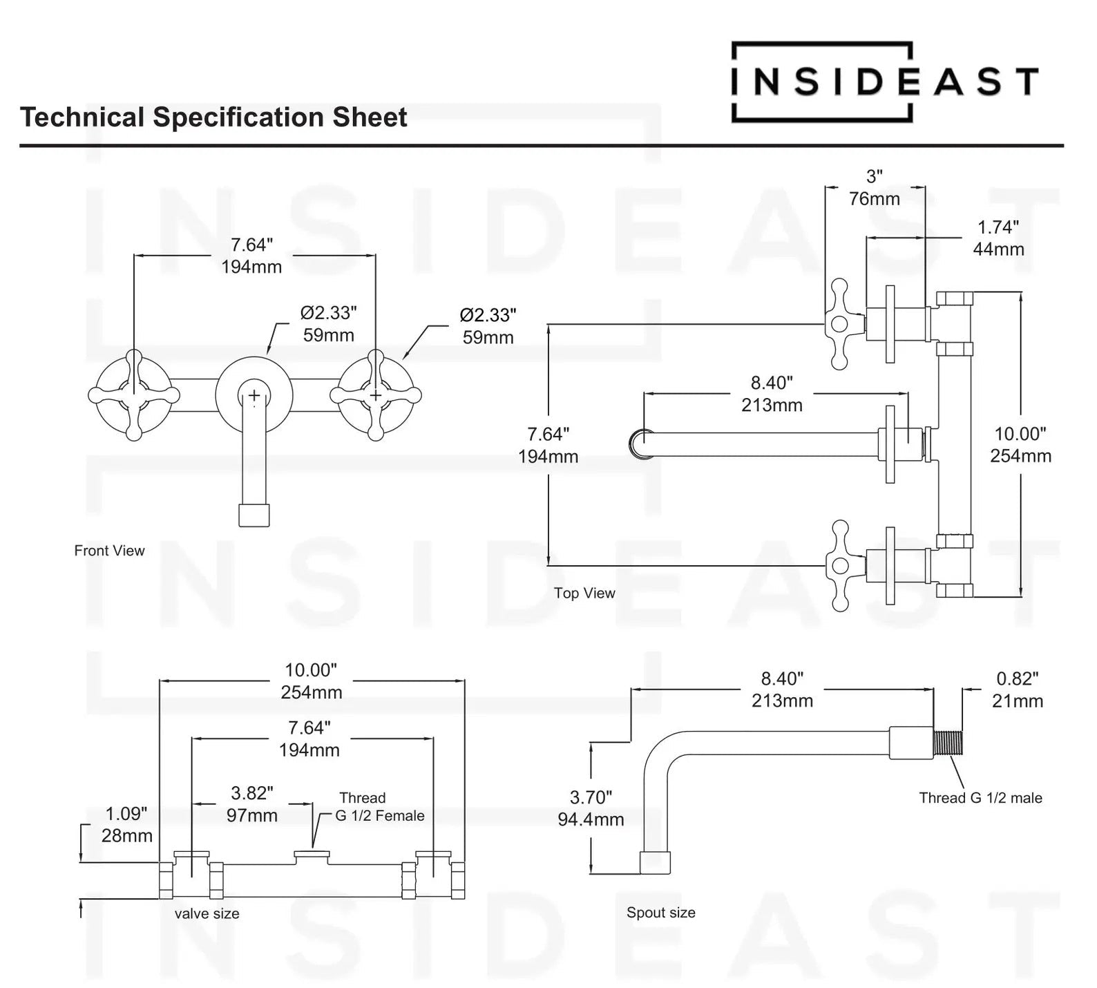 Unlacquered Brass Wall Mounted Bathroom Vessel Sink, Built In Vanity Faucet With Cross Handles - Insideast