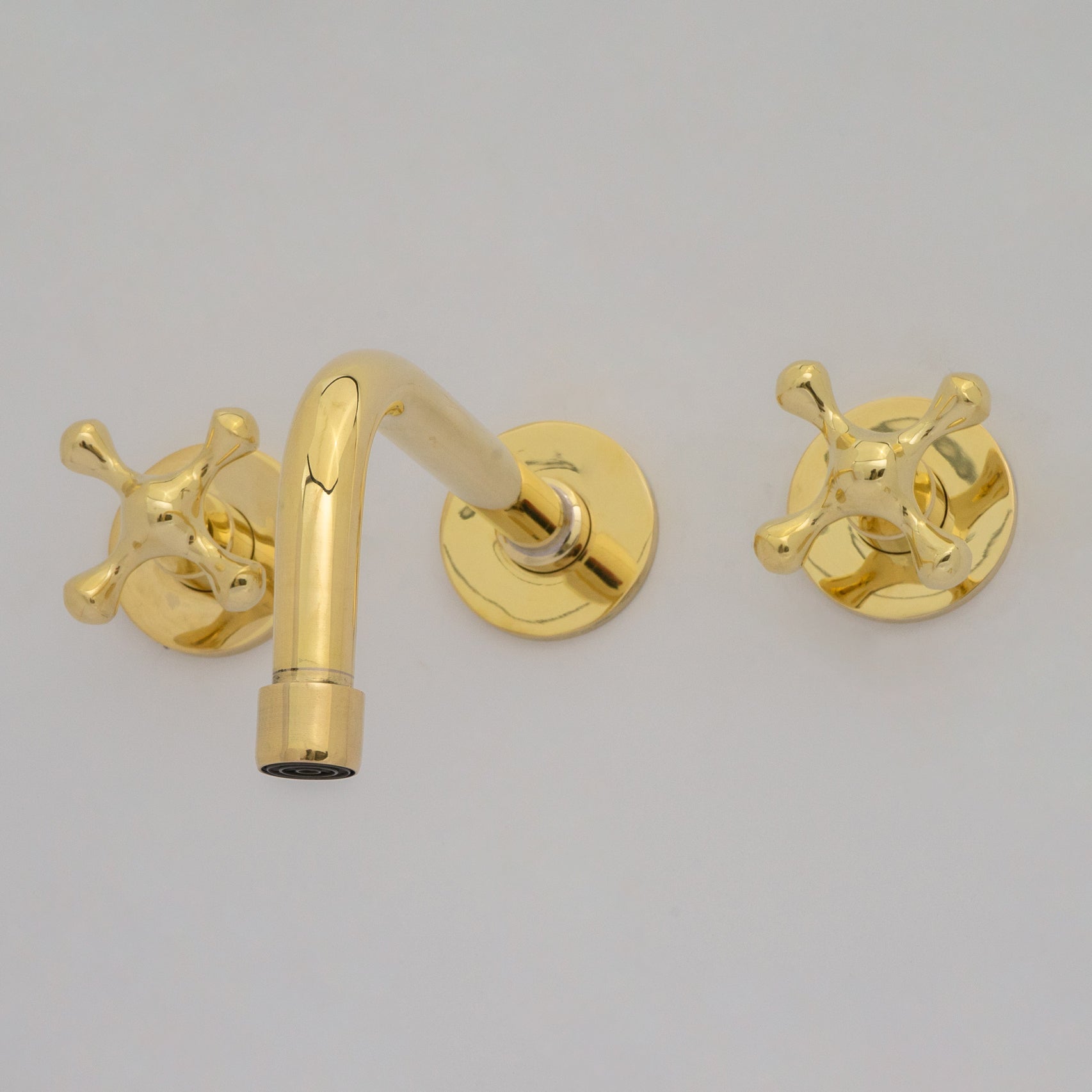 Unlacquered Brass Wall Mounted Bathroom Vessel Sink, Built In Vanity Faucet With Cross Handles - Insideast