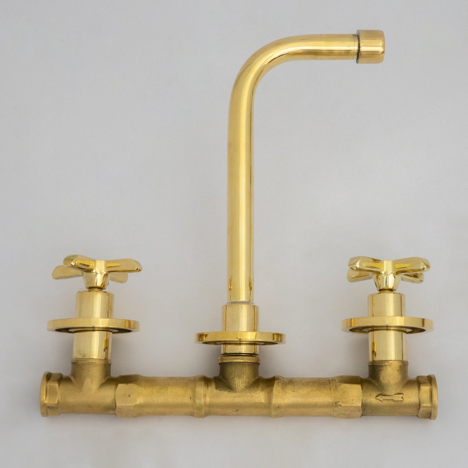 Unlacquered Brass Wall Mounted Bathroom Vessel Sink, Built In Vanity Faucet With Cross Handles - Insideast