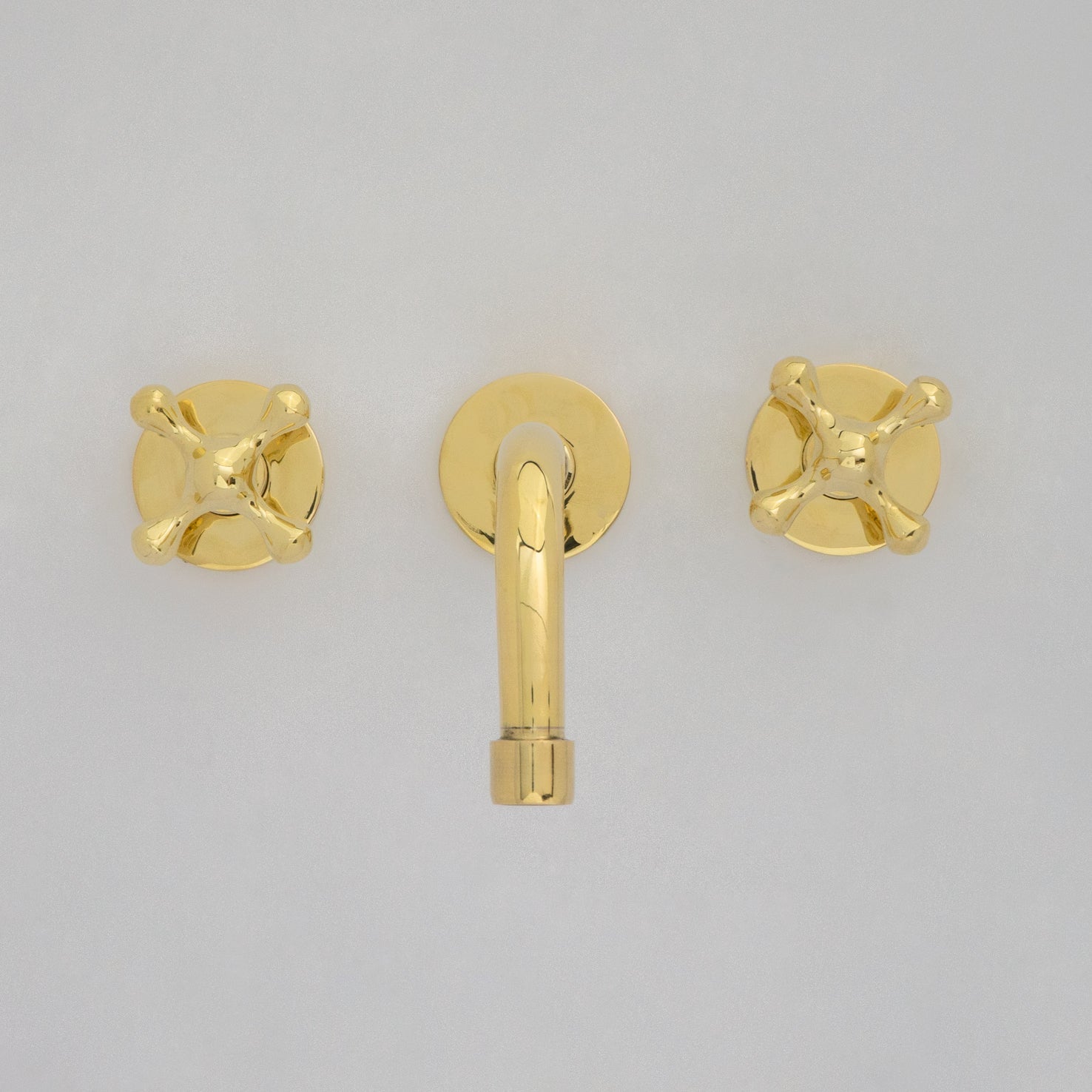 Unlacquered Brass Wall Mounted Bathroom Vessel Sink, Built In Vanity Faucet With Cross Handles - Insideast