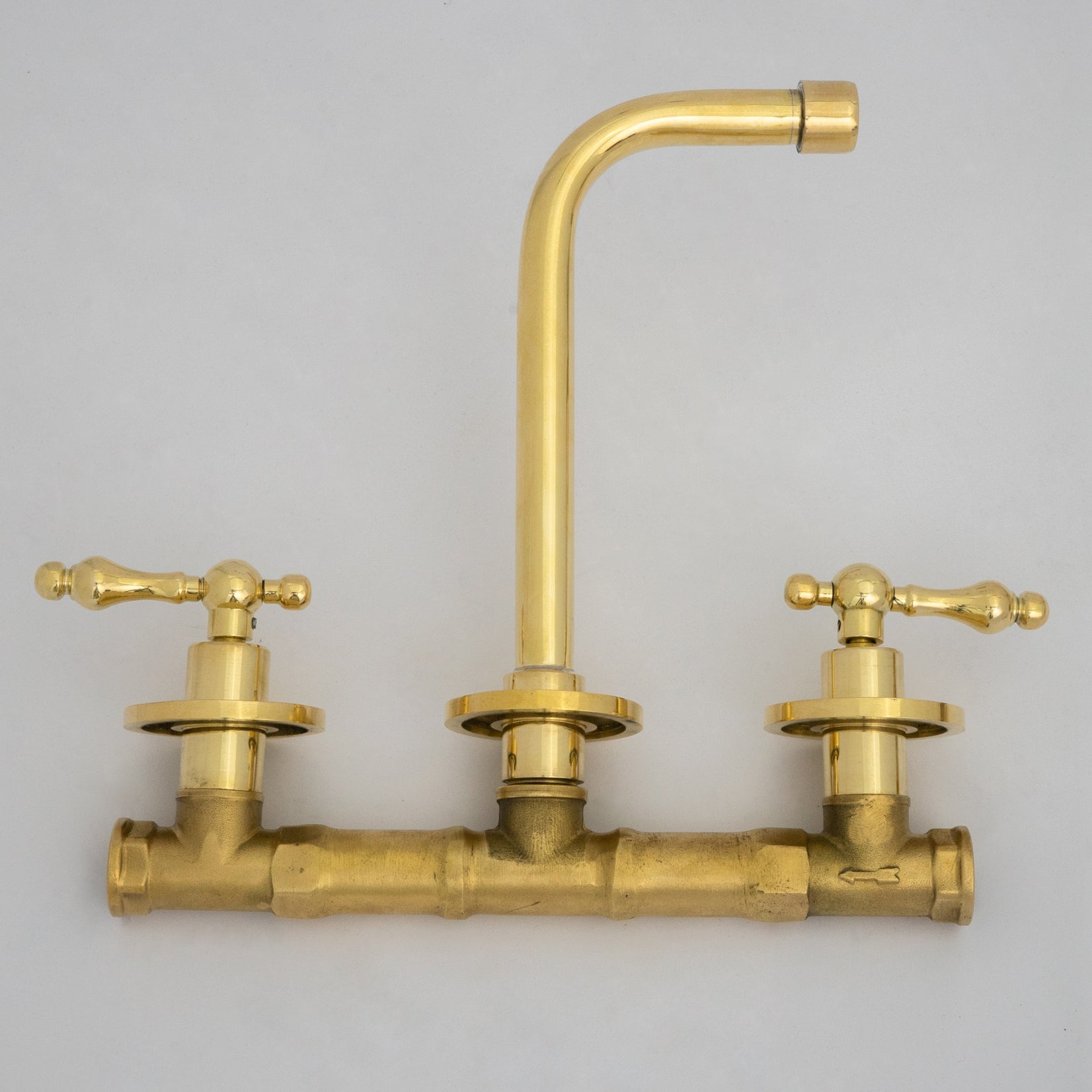 Unlacquered Brass Wall Mounted Bathroom Vessel Sink, Built In Vanity Faucet With Cross Handles - Insideast