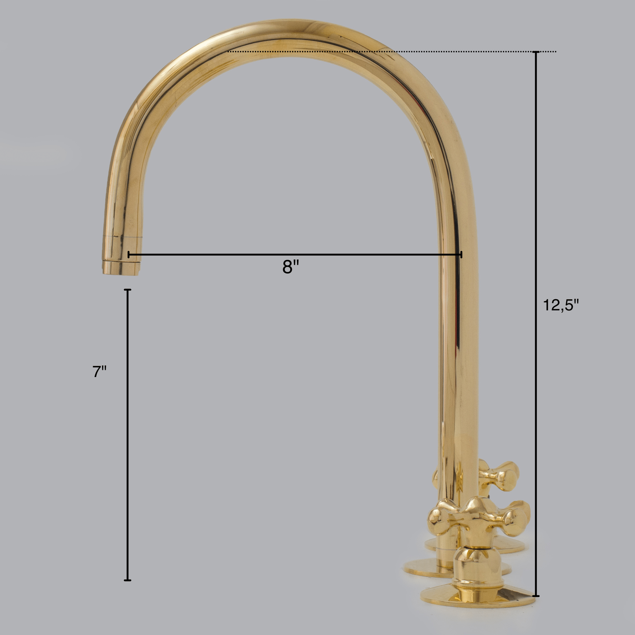 Unlacquered Brass Widespread Kitchen Faucet, Solid Brass 3 - Holes Deck Mount Faucet, Simple Cross Handles - Insideast