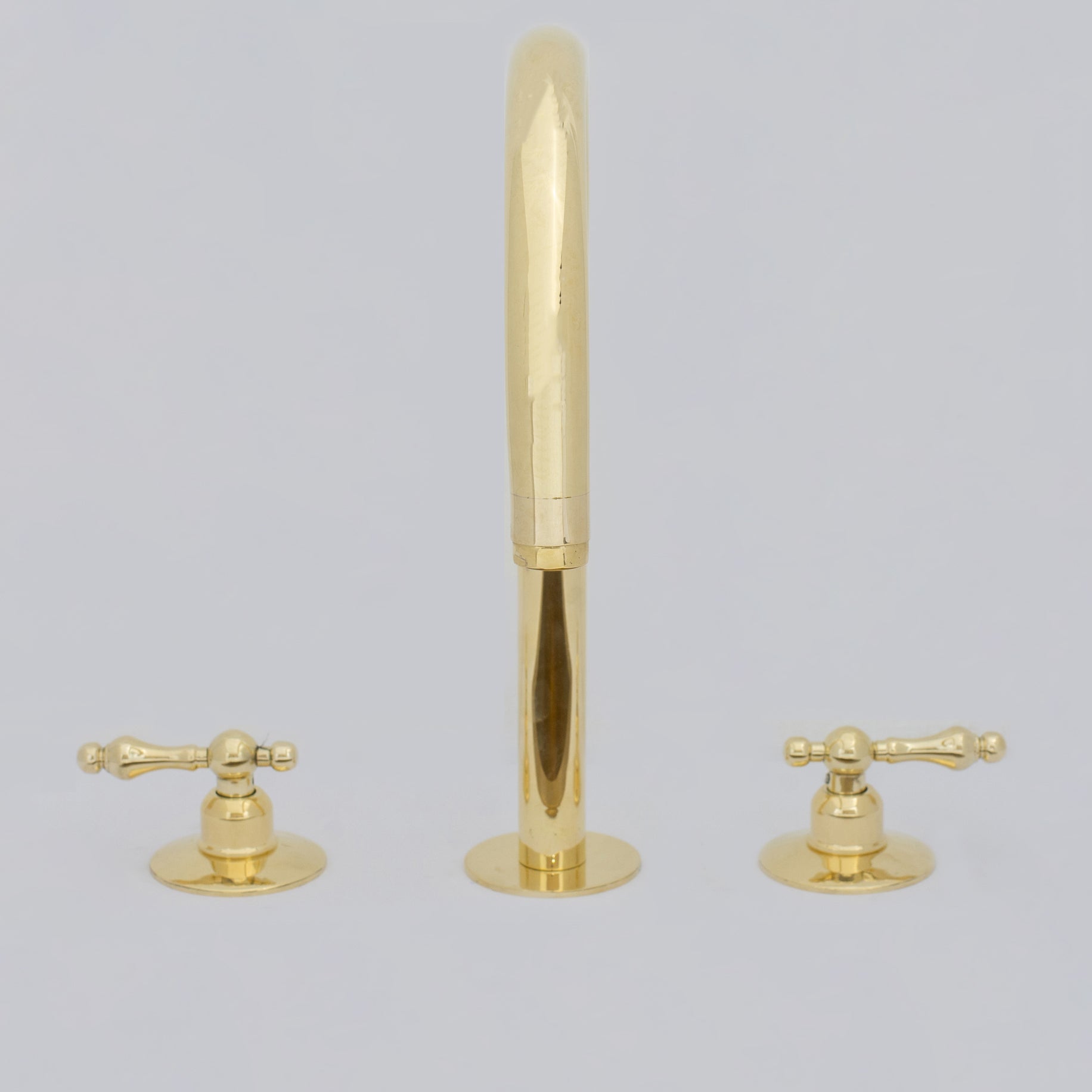 Unlacquered Brass Widespread Kitchen Faucet, Solid Brass 3 - Holes Deck Mount Faucet, Simple Cross Handles - Insideast