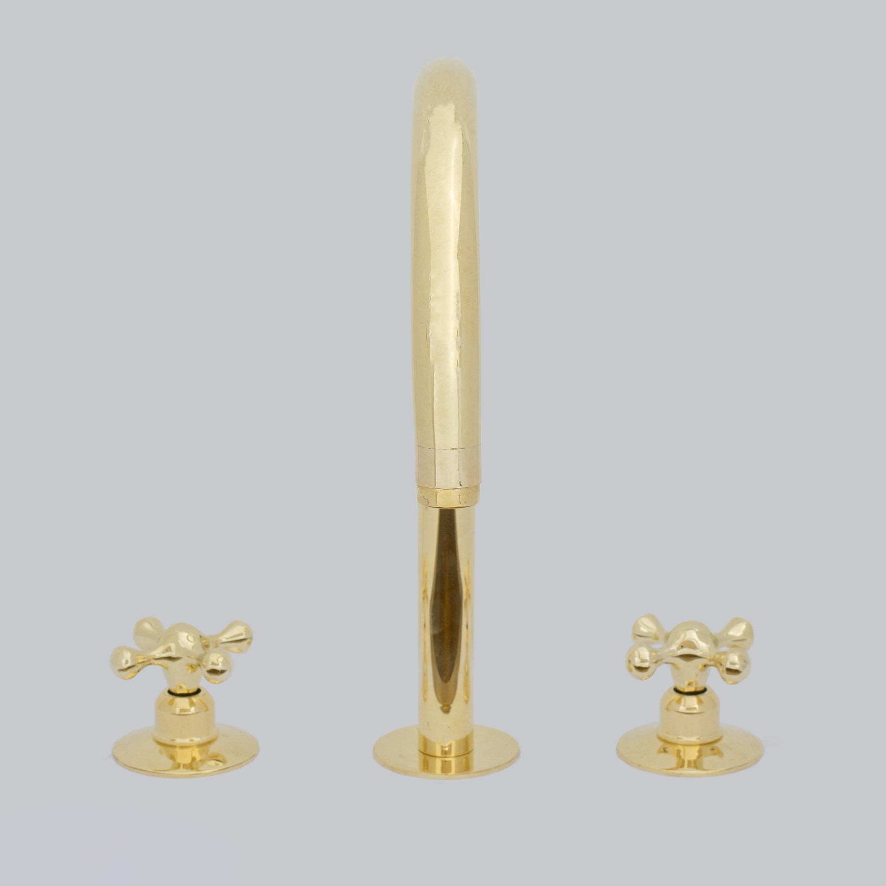 Unlacquered Brass Widespread Kitchen Faucet, Solid Brass 3 - Holes Deck Mount Faucet, Simple Cross Handles - Insideast