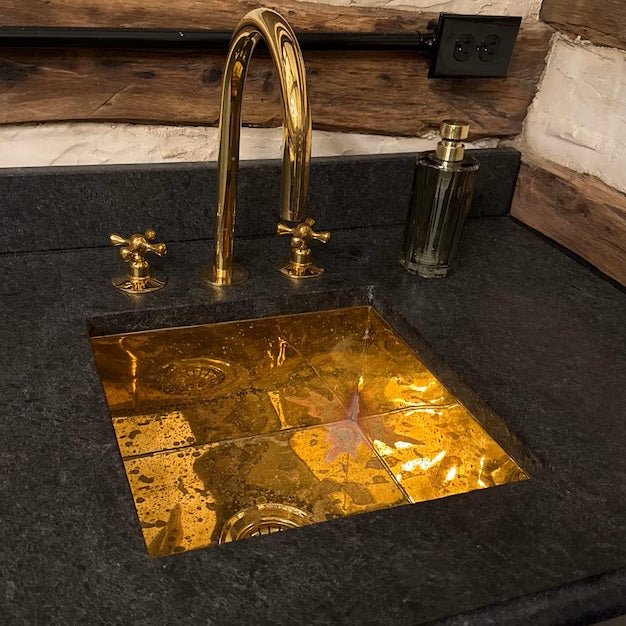 Unlacquered Brass Widespread Kitchen Faucet, Solid Brass 3 - Holes Deck Mount Faucet, Simple Cross Handles - Insideast