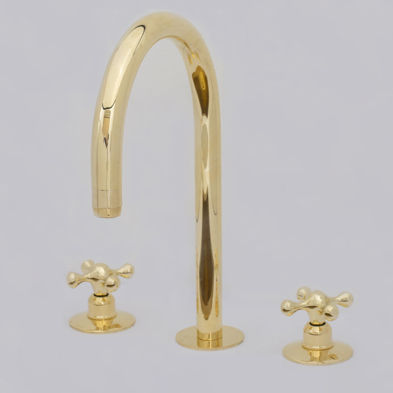 Unlacquered Brass Widespread Kitchen Faucet, Solid Brass 3 - Holes Deck Mount Faucet, Simple Cross Handles - Insideast