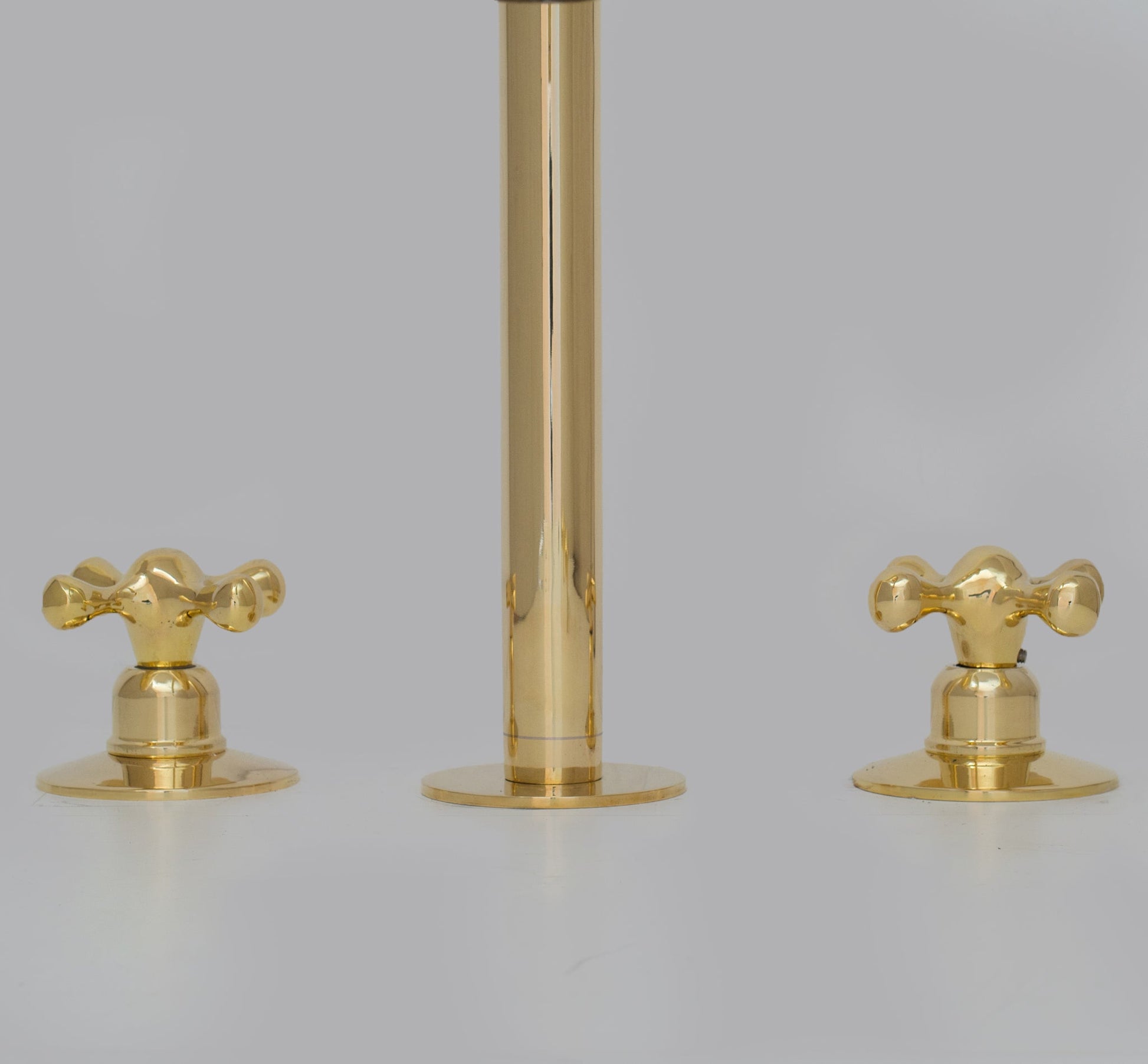 Unlacquered Brass Widespread Kitchen Faucet, Solid Brass 3 - Holes Deck Mount Faucet, Simple Cross Handles - Insideast