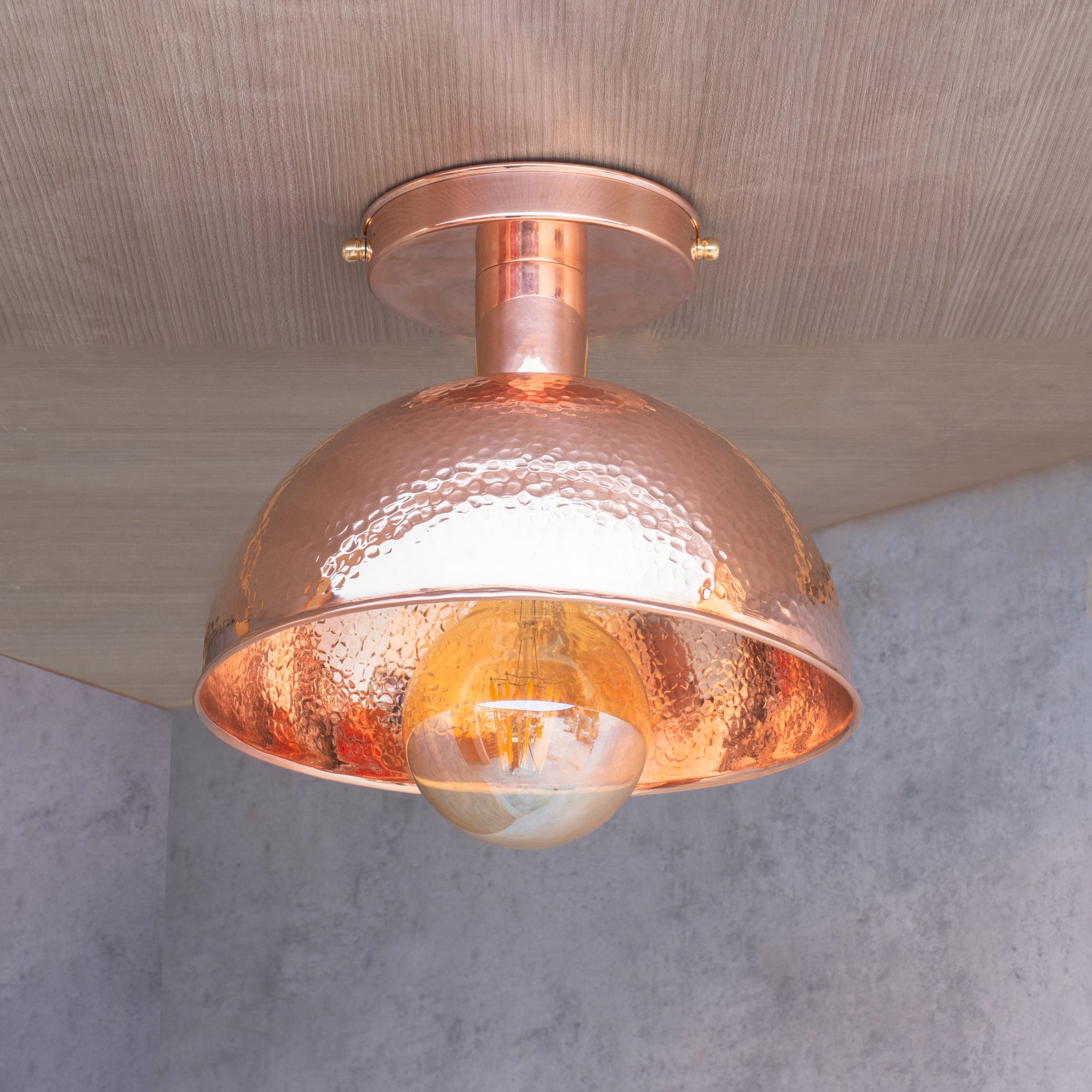 Unlacquered Copper Ceiling Light, Hammered Copper Flush Mount Light, Copper Ceiling Pendant - Insideast