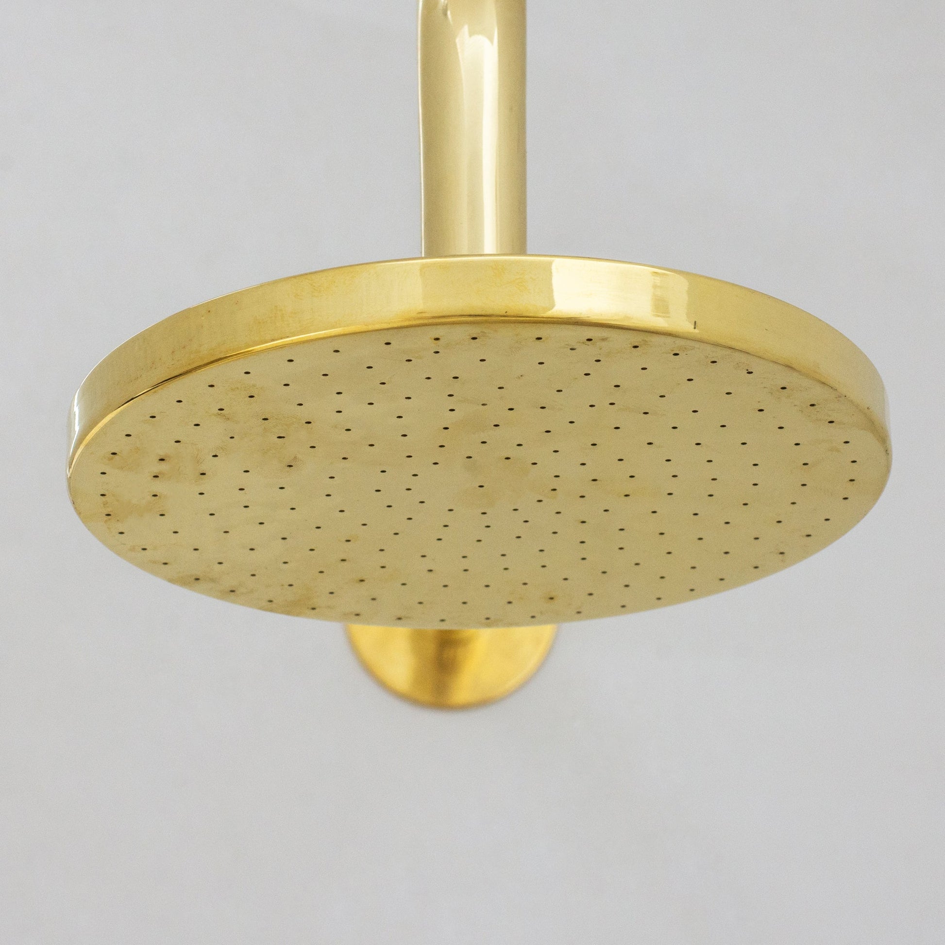 Unlacquered Solid Brass Rain Shower Head, Round Handcrafted Vintage Showerhead - Insideast