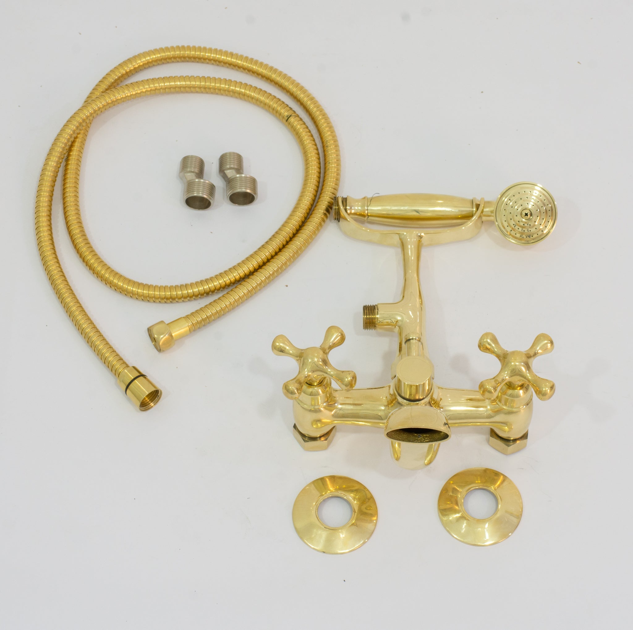 Unlacquered Solid Brass Telephone Tub Filler with Handheld - Insideast