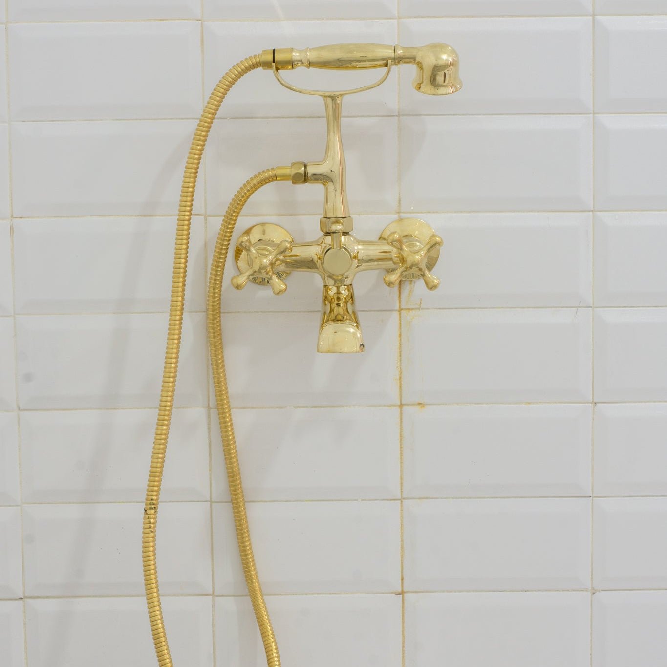 Unlacquered Solid Brass Telephone Tub Filler with Handheld - Insideast