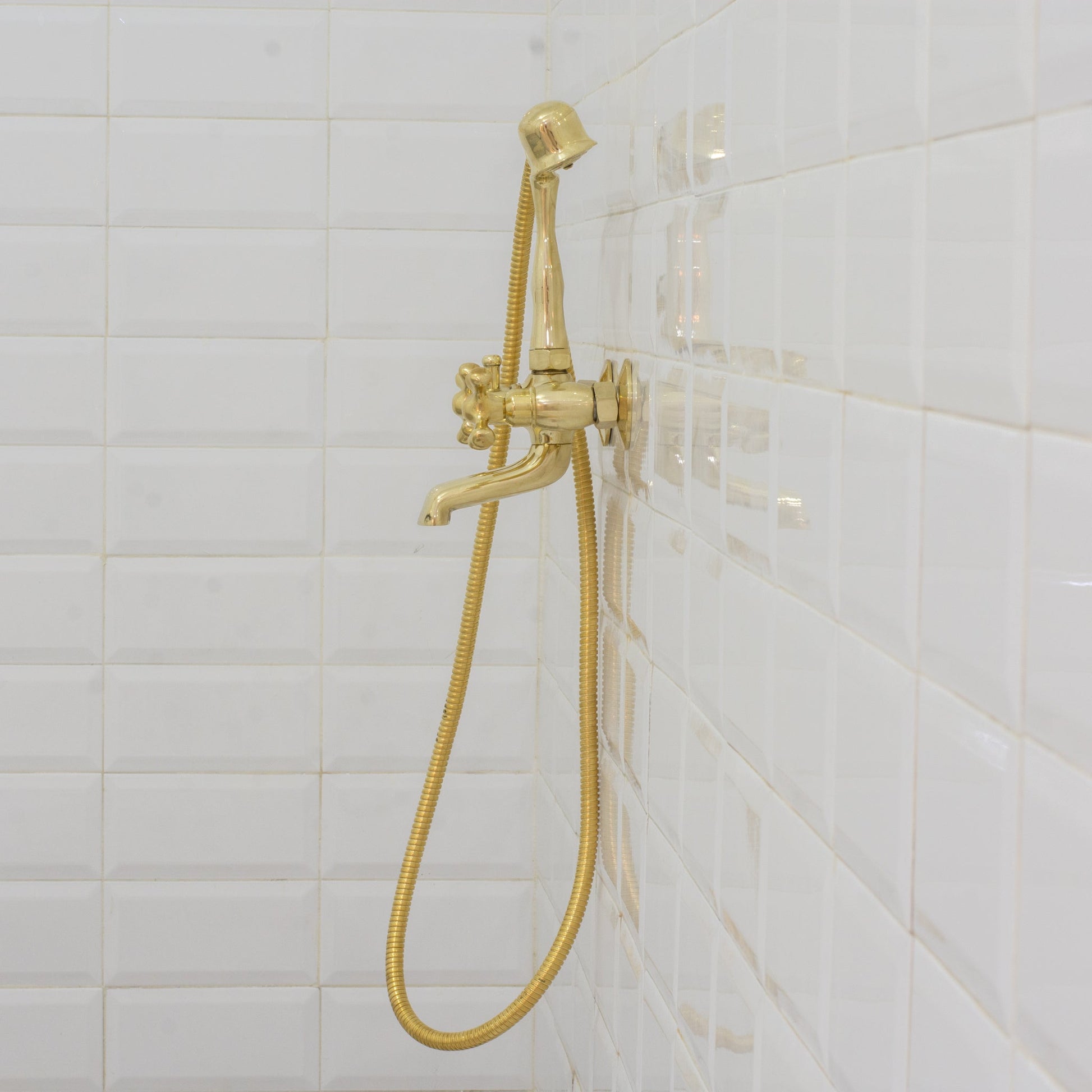 Unlacquered Solid Brass Telephone Tub Filler with Handheld - Insideast