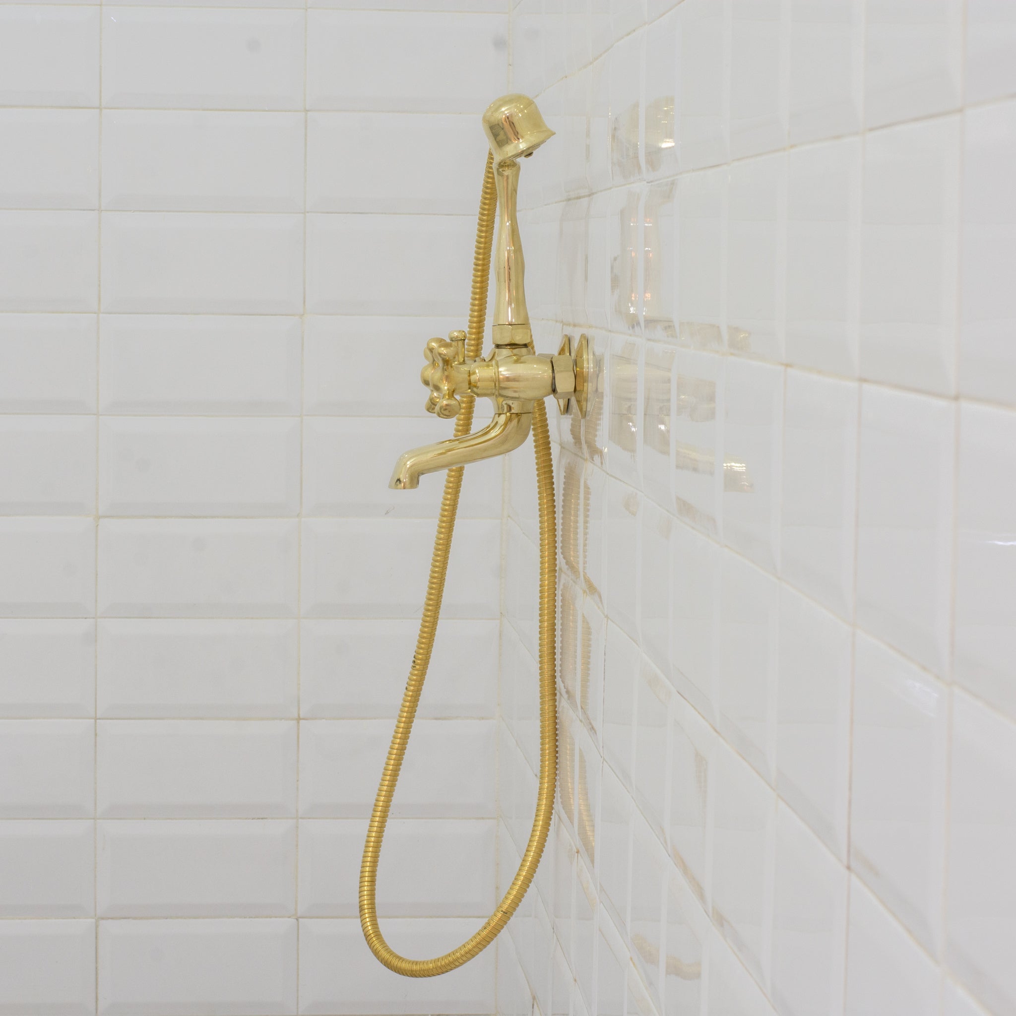 Unlacquered Solid Brass Telephone Tub Filler with Handheld - Insideast