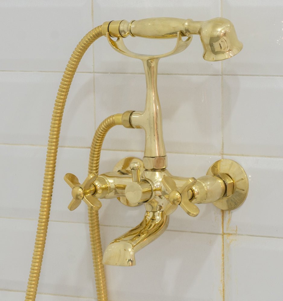 Unlacquered Solid Brass Telephone Tub Filler with Handheld - Insideast