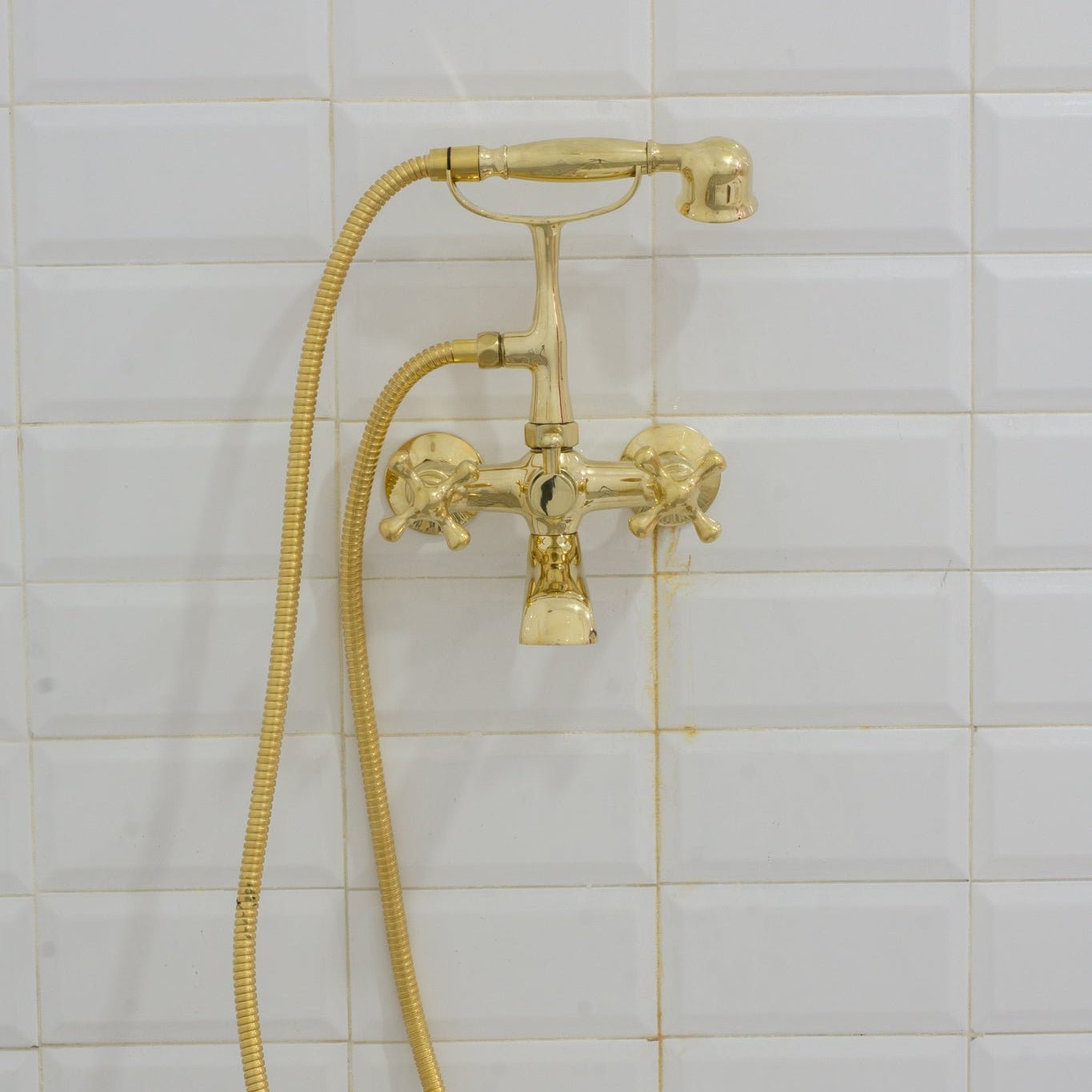 Unlacquered Solid Brass Telephone Tub Filler with Handheld - Insideast