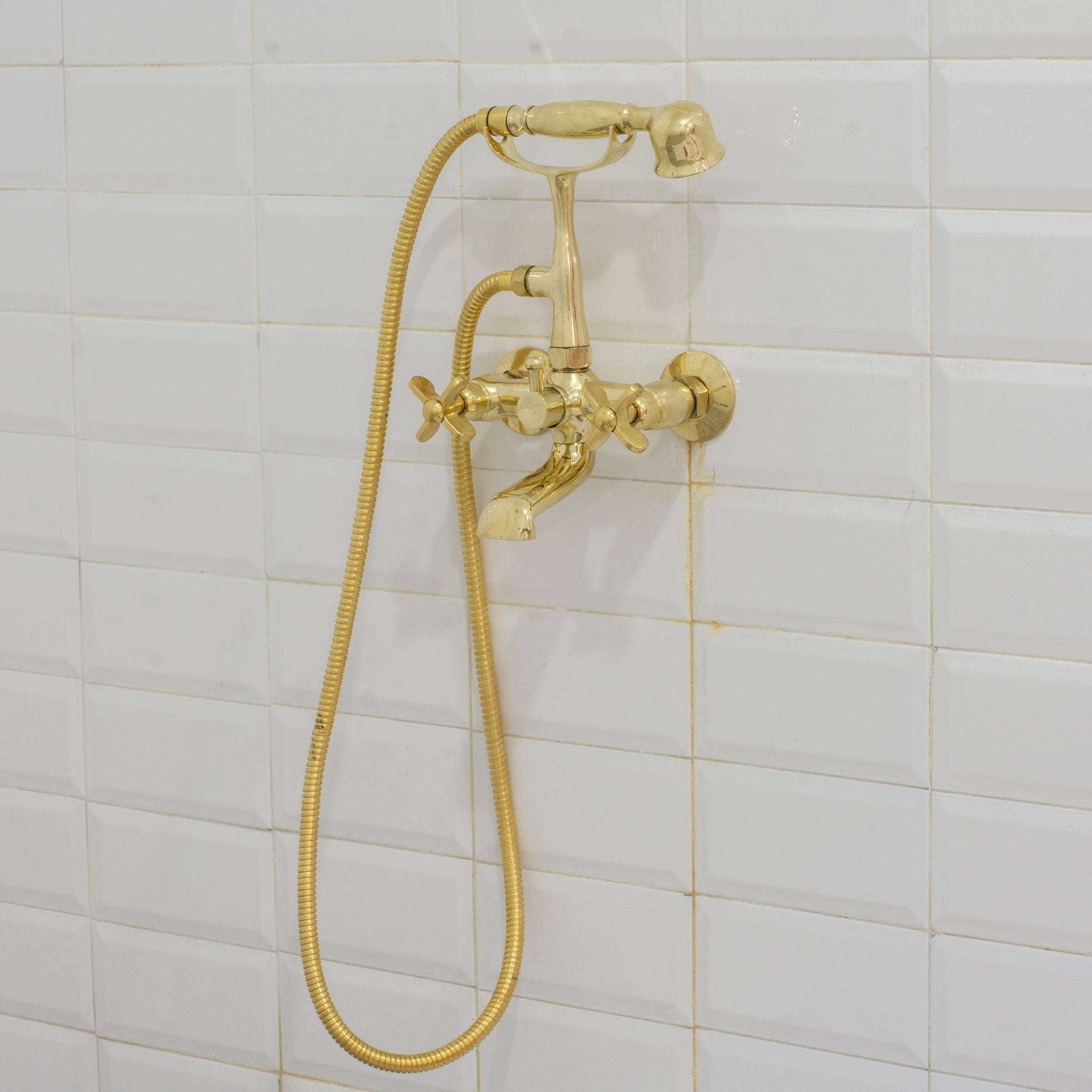 Unlacquered Solid Brass Telephone Tub Filler with Handheld - Insideast