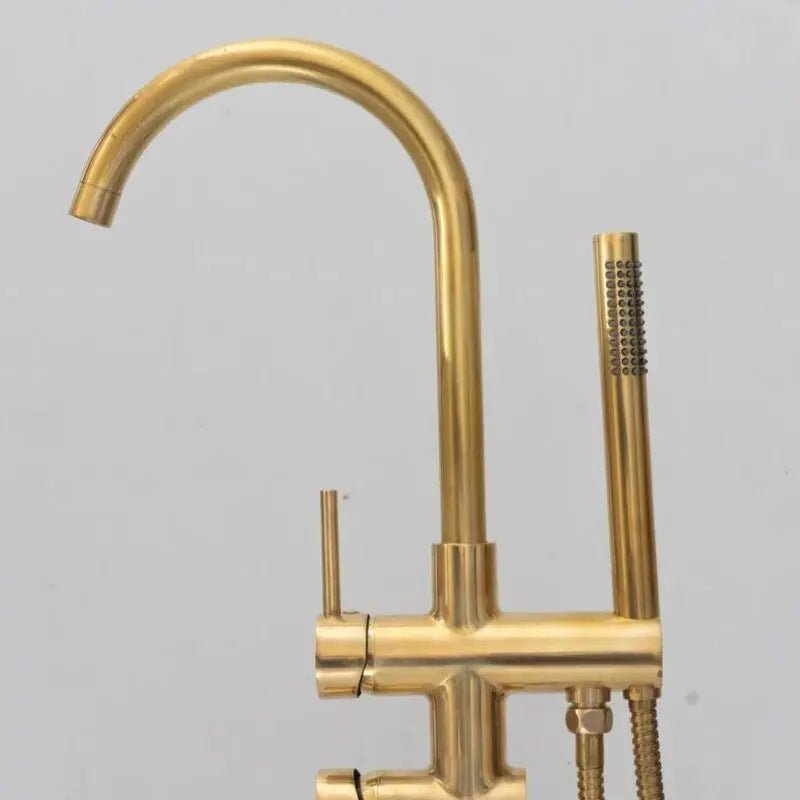 Unlacquered Solid Brass Tub Filler and Handheld Standing Two Outlets Bathtub Faucet - Insideast