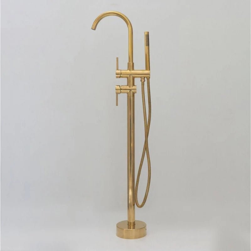 Unlacquered Solid Brass Tub Filler and Handheld Standing Two Outlets Bathtub Faucet - Insideast