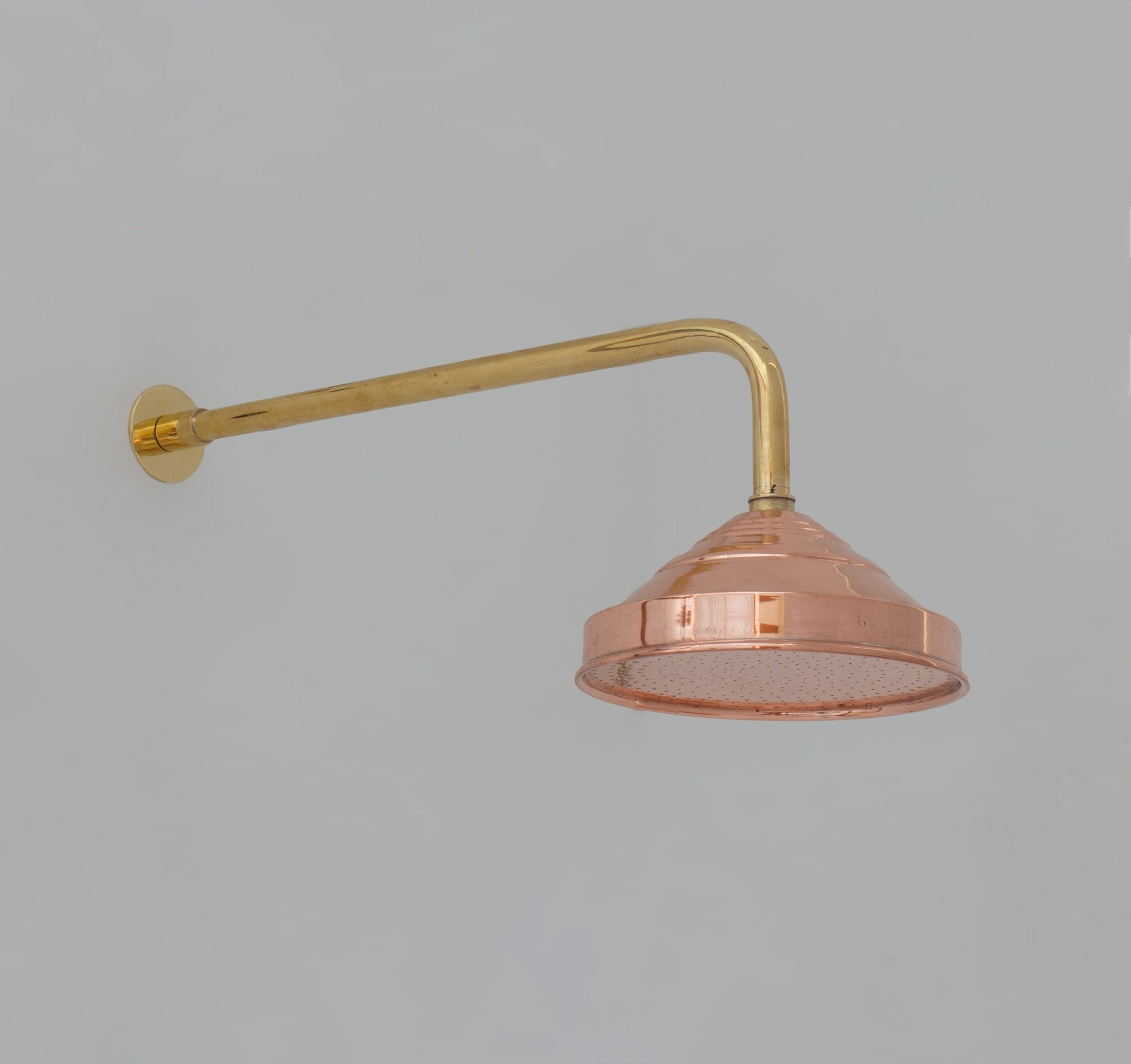 Unlacquered solid copper round rain shower head handcrafted