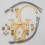 Load image into Gallery viewer, Vintage 8&quot; Unlacquered Brass Bridge faucet, Kitchen Sink Faucet, Lever Handles
