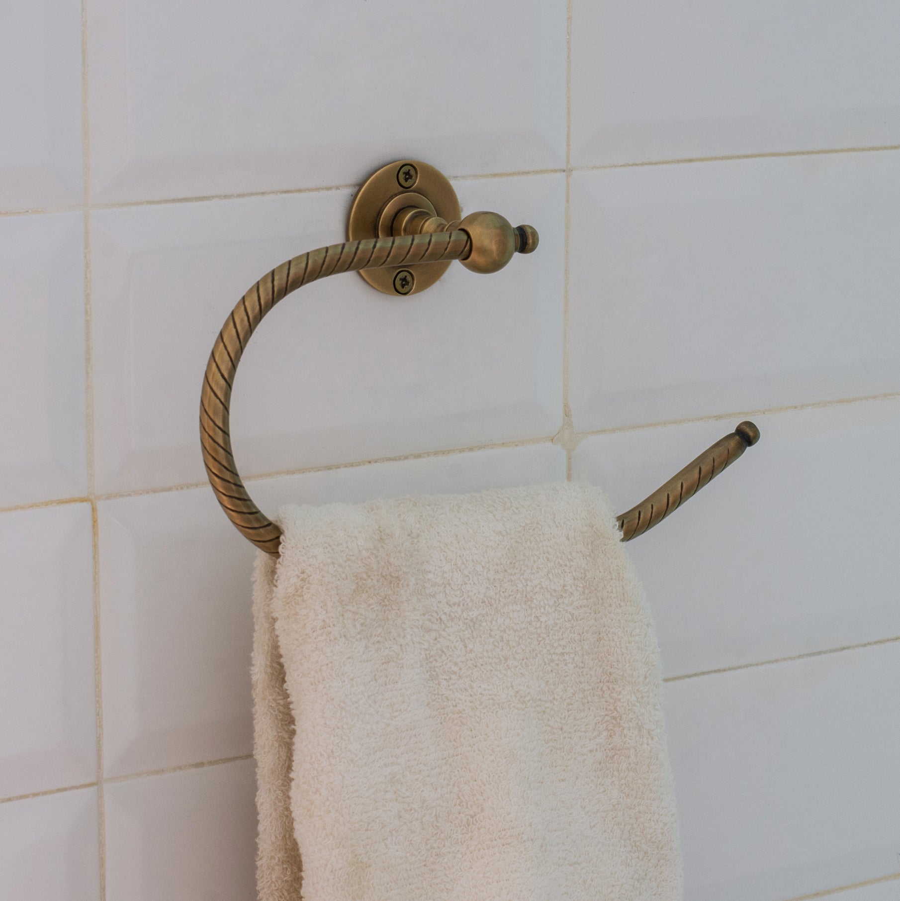 Vintage Brass Towel Holder, Towel Ring Hanger, Wall Mount Bathroom Ring Holder, Hand Engraved Ring For Towels - Insideast