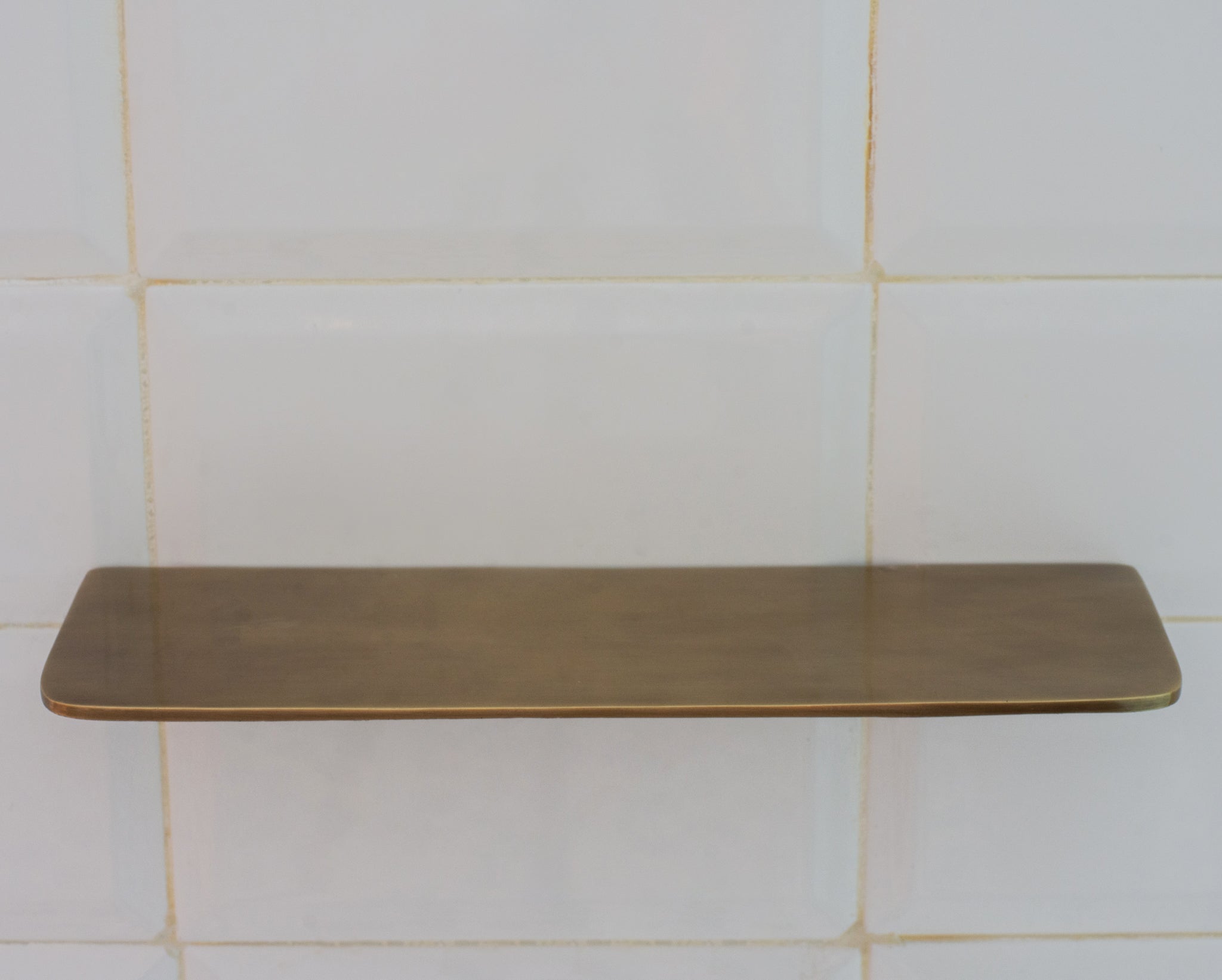 Vintage Brass Wall - Mounted Shower Shelf | Aged Brass Floating Shelf - Insideast