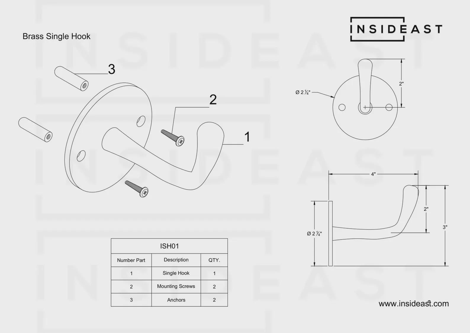 Vintage Hooks Set | Solid Brass Single Hook - Insideast