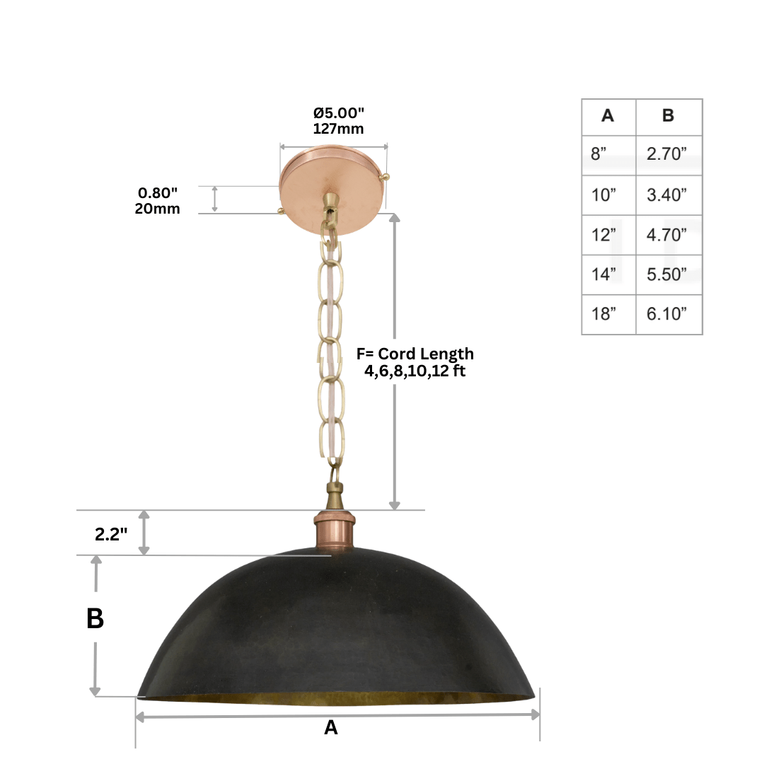 Vintage Oiled Brass Dome Pendant – Hand - Hammered Brass Interior Hanging Light - Insideast