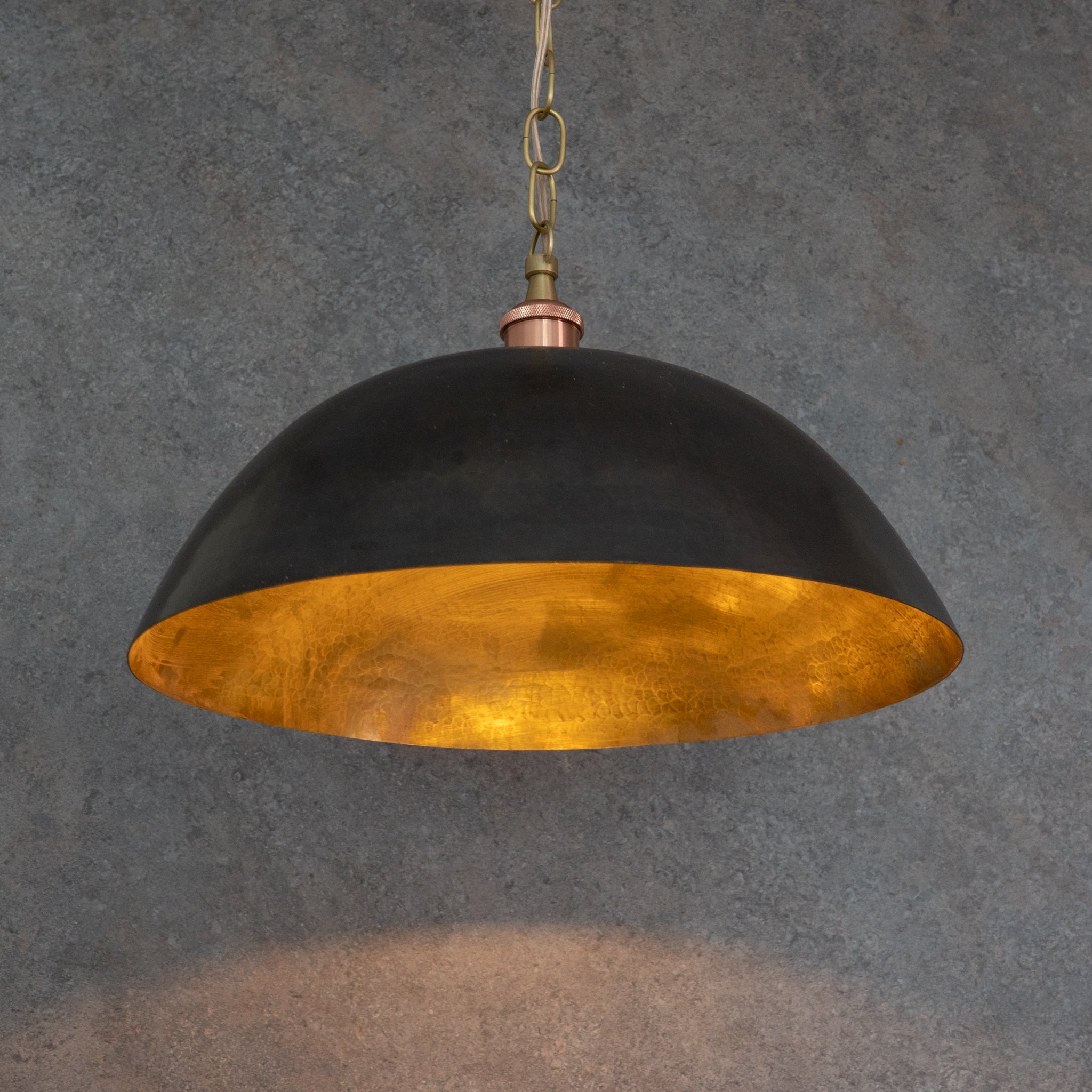 Vintage Oiled Brass Dome Pendant – Hand - Hammered Brass Interior Hanging Light - Insideast