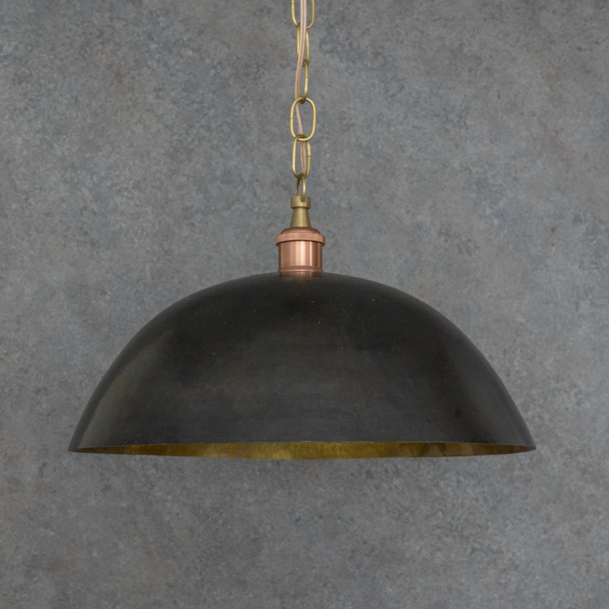 Vintage Oiled Brass Dome Pendant – Hand - Hammered Brass Interior Hanging Light - Insideast