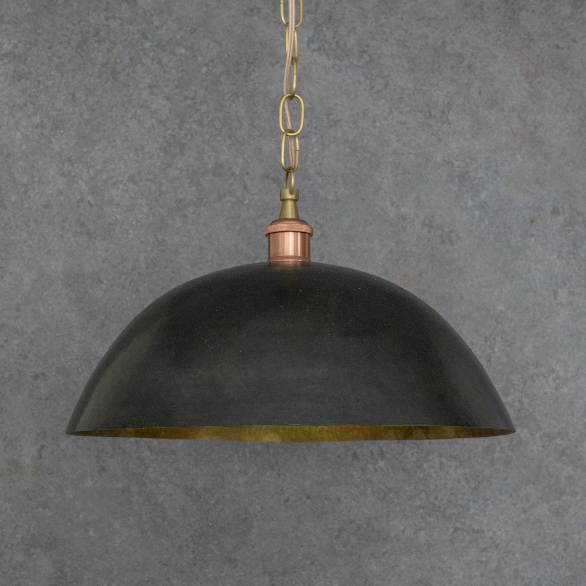 Vintage Oiled Brass Dome Pendant – Hand - Hammered Brass Interior Hanging Light - Insideast