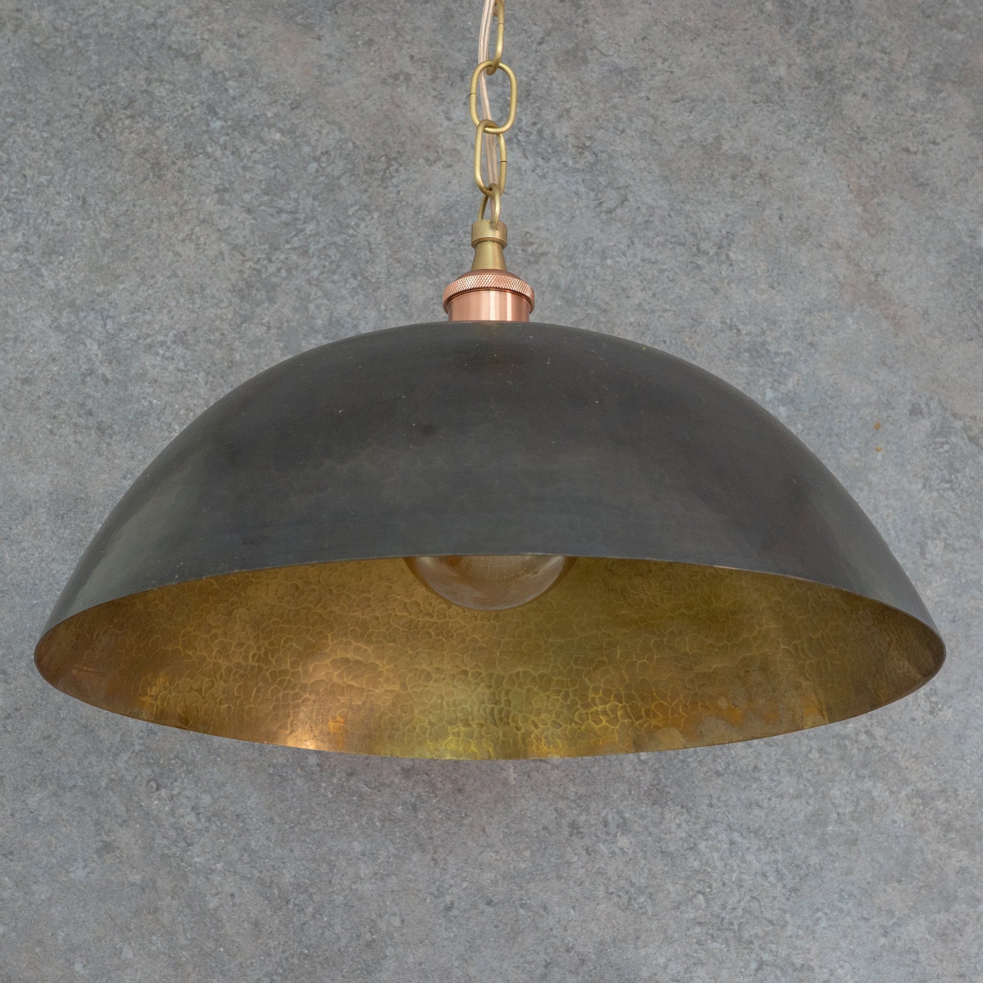Vintage Oiled Brass Dome Pendant – Hand - Hammered Brass Interior Hanging Light - Insideast
