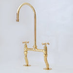 Load image into Gallery viewer, Vintage Patina, Solid Brass Bridge Kitchen Faucet 8&quot;, Curved Legs, Cross Handles
