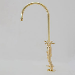 Vintage Patina, Solid Brass Bridge Kitchen Faucet 8", Curved Legs, Cross Handles
