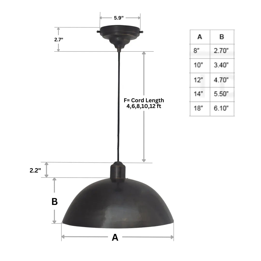 Vintage Solid Brass Pendant Light, Dome Ceiling Light, Oiled Finish - Insideast