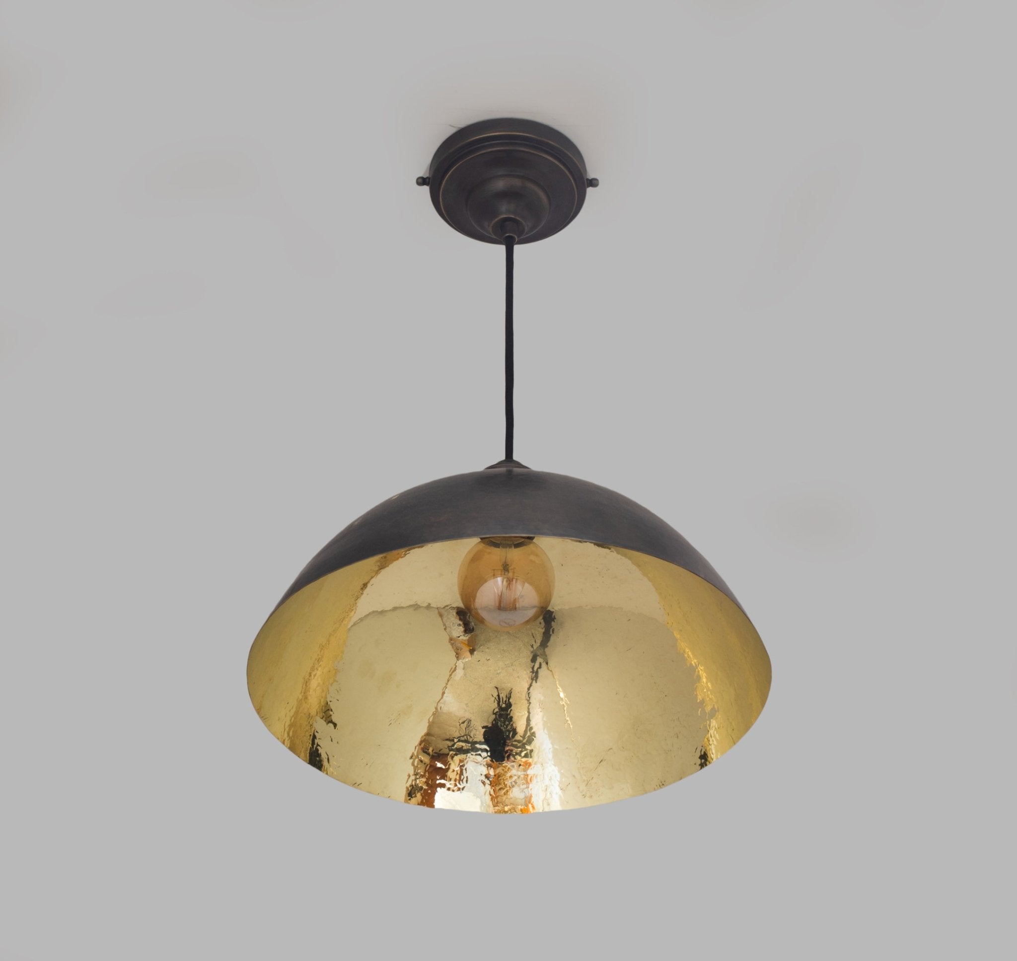 Vintage Solid Brass Pendant Light, Dome Ceiling Light, Oiled Finish - Insideast