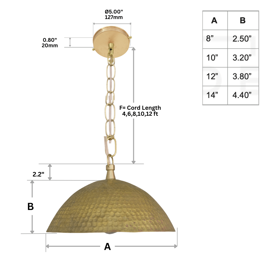 Weathered Antique Brass Dome Pendant - Hammered Moroccan Brass Light - Insideast
