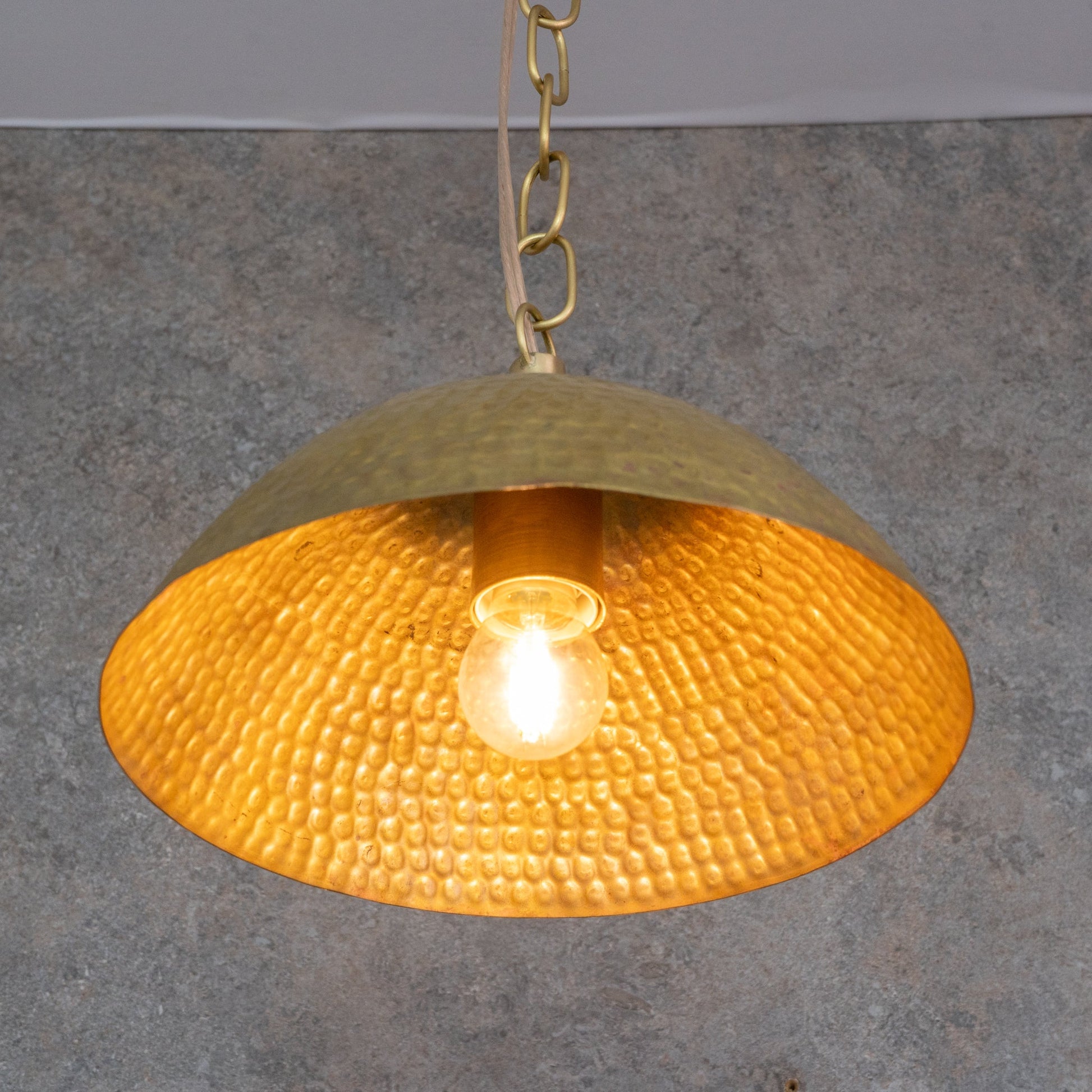 Weathered Antique Brass Dome Pendant - Hammered Moroccan Brass Light - Insideast