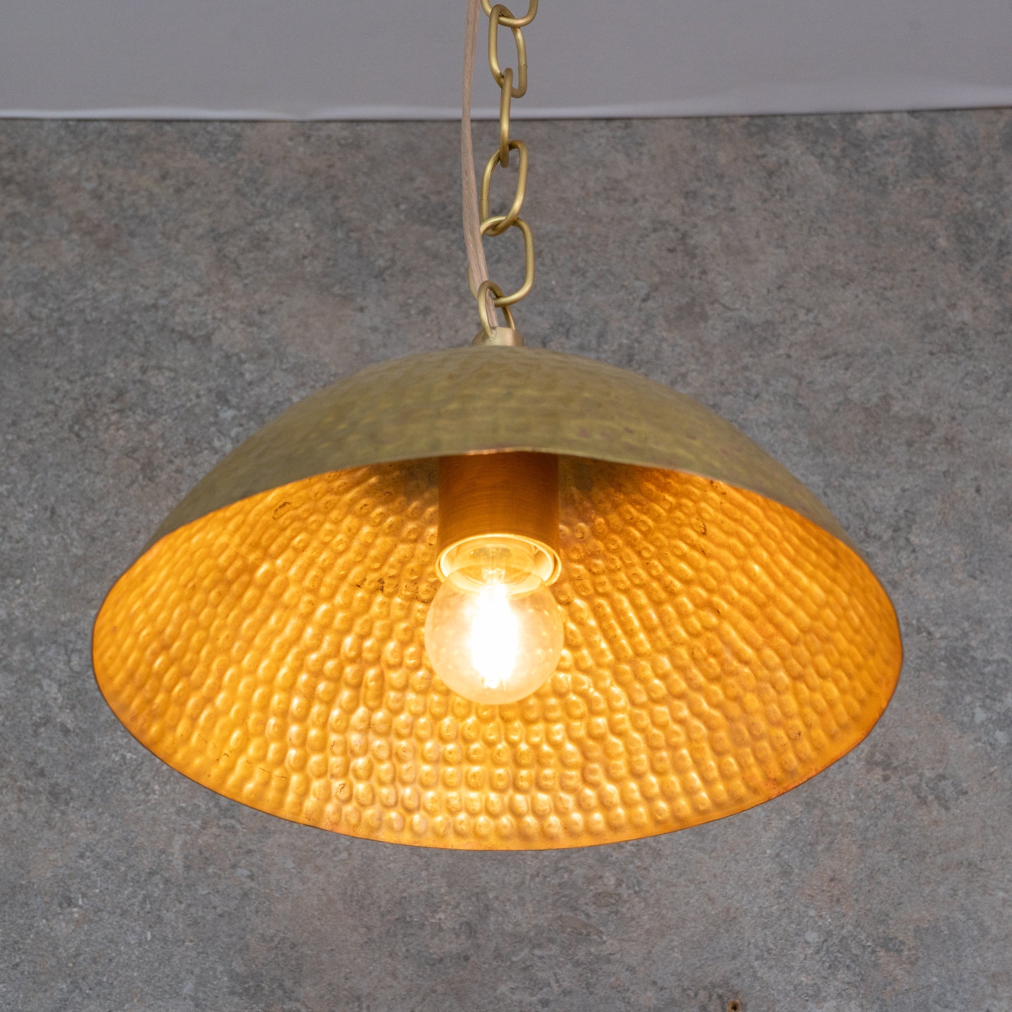 Weathered Antique Brass Dome Pendant - Hammered Moroccan Brass Light - Insideast