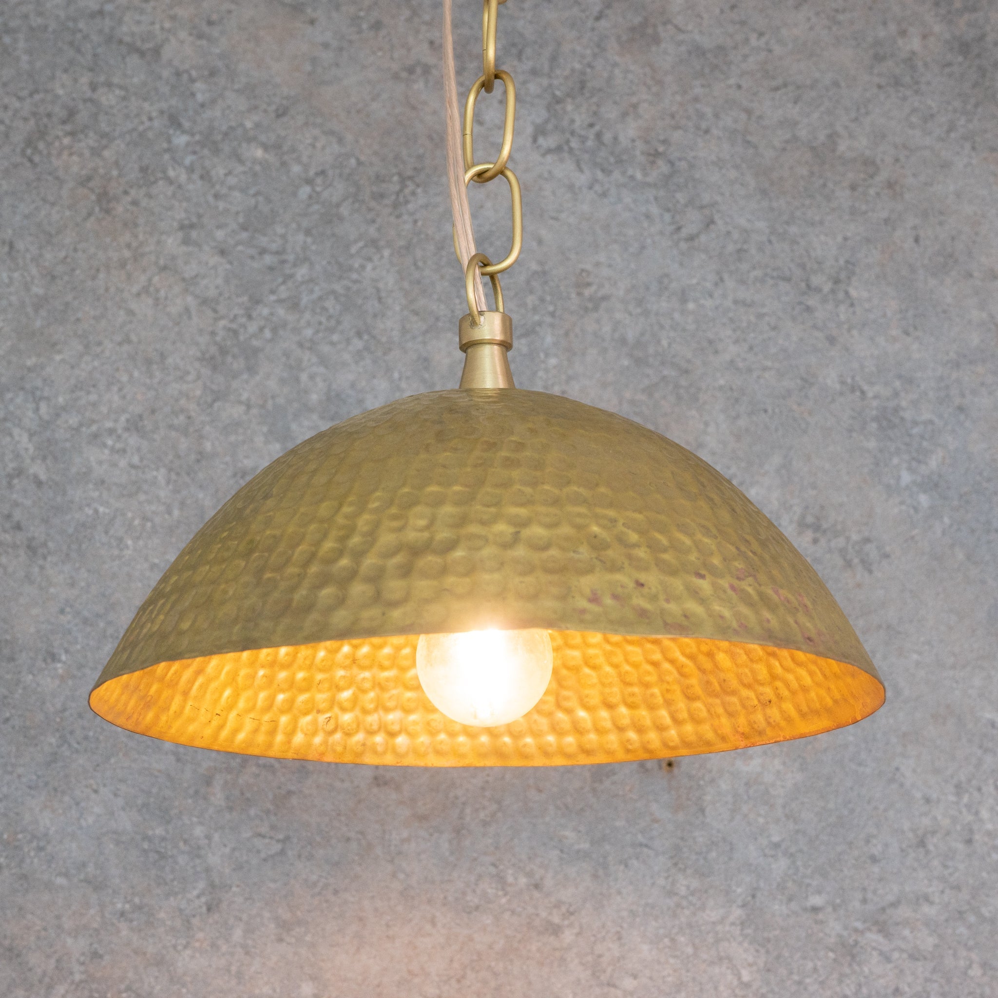 Weathered Antique Brass Dome Pendant - Hammered Moroccan Brass Light - Insideast