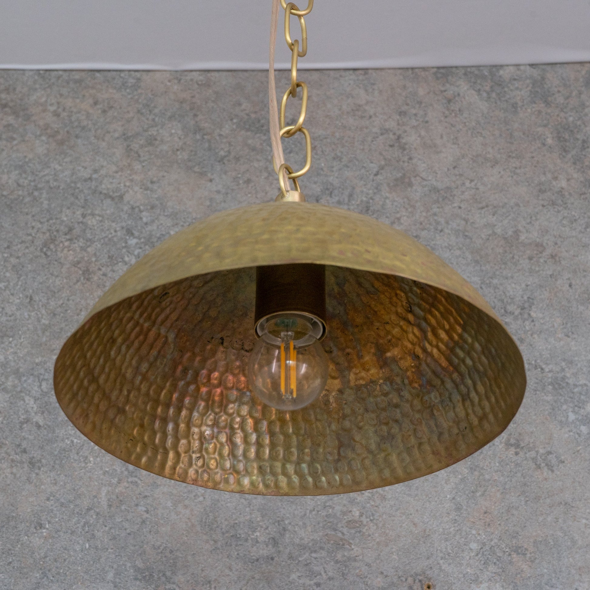 Weathered Antique Brass Dome Pendant - Hammered Moroccan Brass Light - Insideast