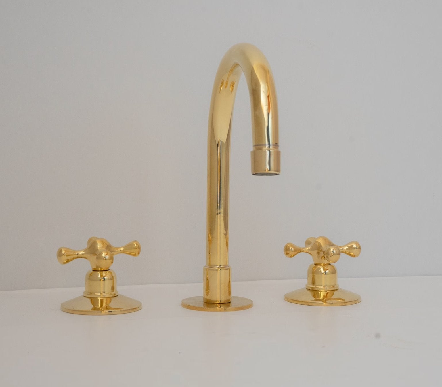 Widespread 3 Holes Solid Unlacquered Brass Faucet, Vanity Sink Faucet, Antique Brass Bathroom Faucet