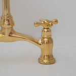 Load image into Gallery viewer, Brass Bridge Kitchen Faucet - V Shaped Unlacquered Brass Faucet ISF17
