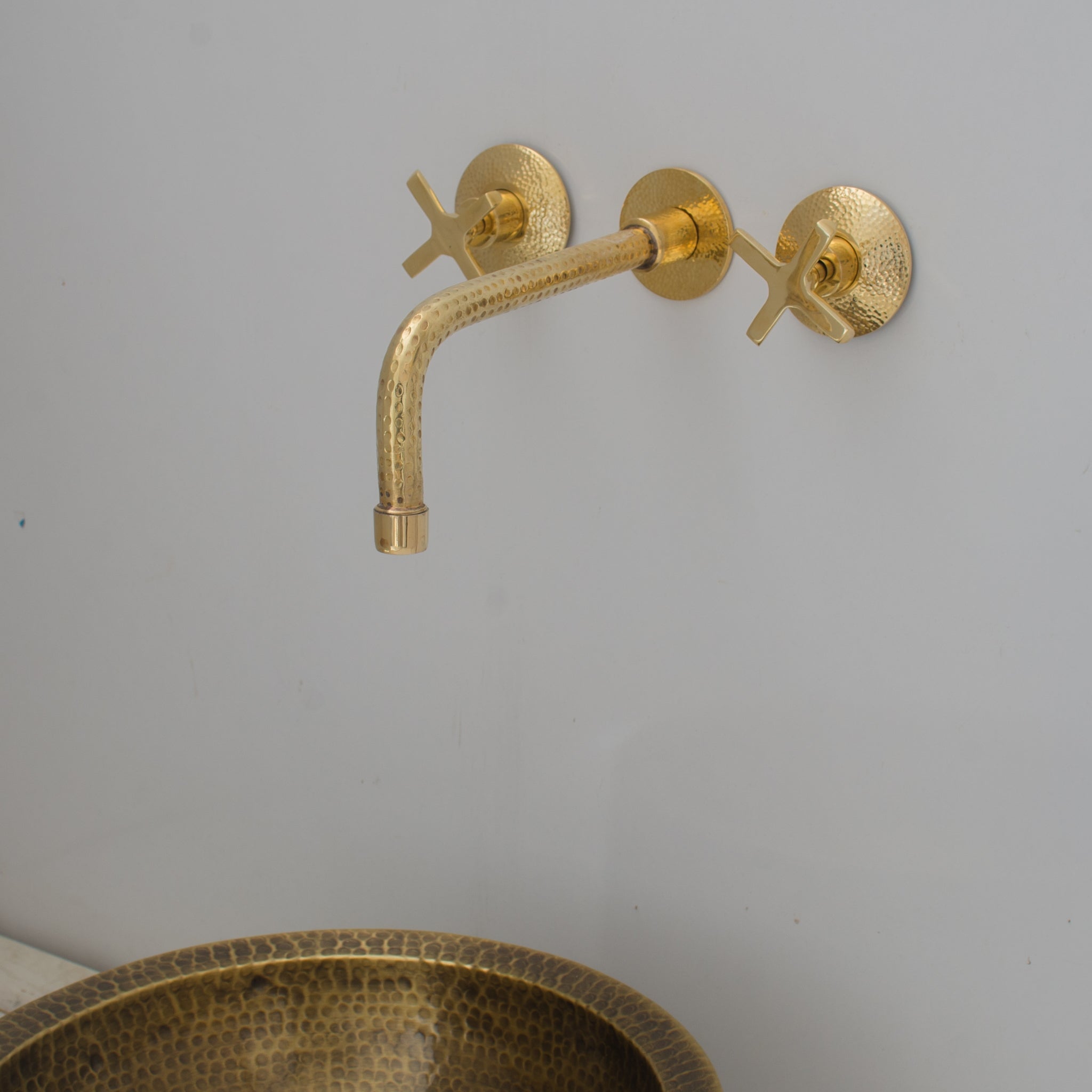 Hammered Brass - Vintage Wall Mount Sink Faucet